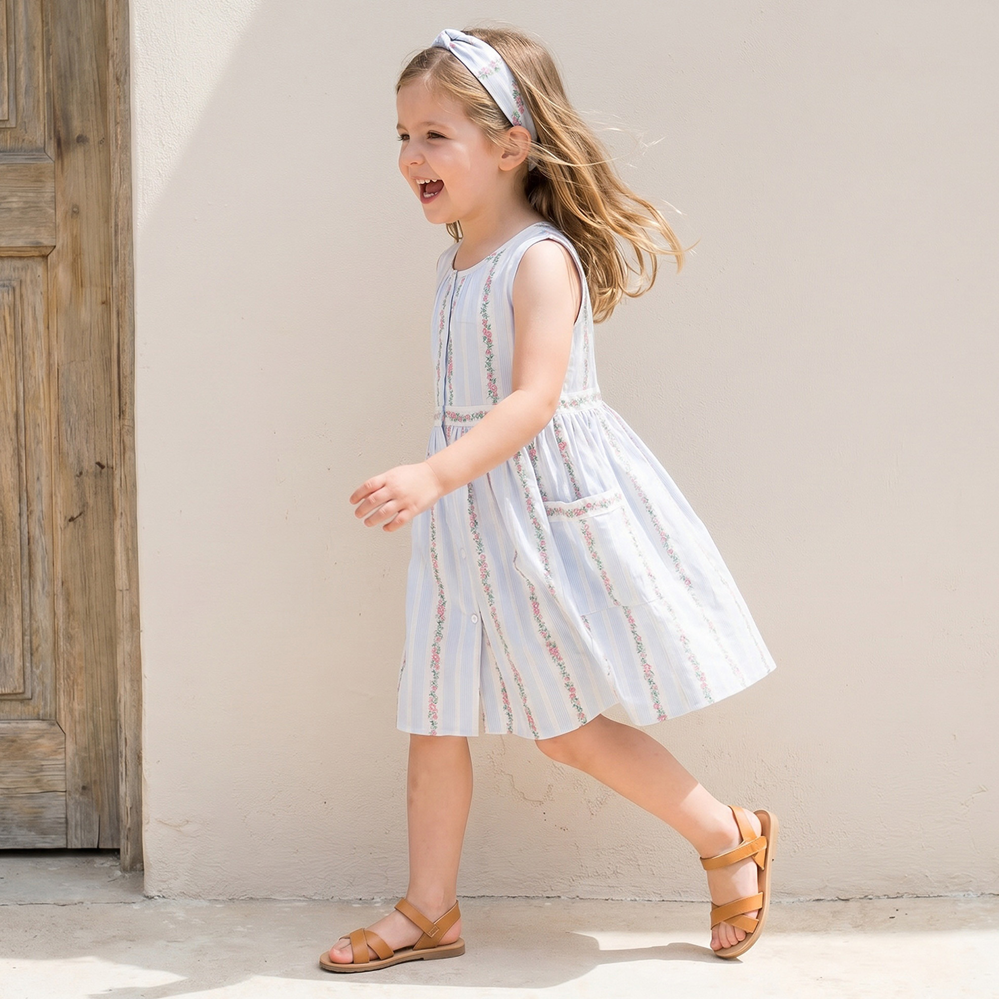 Eligo Round Neck Sleeveless Knee Length A-line Dress with Floral Embroidery-girls-clothing-dressesandjumpsuits-image-2