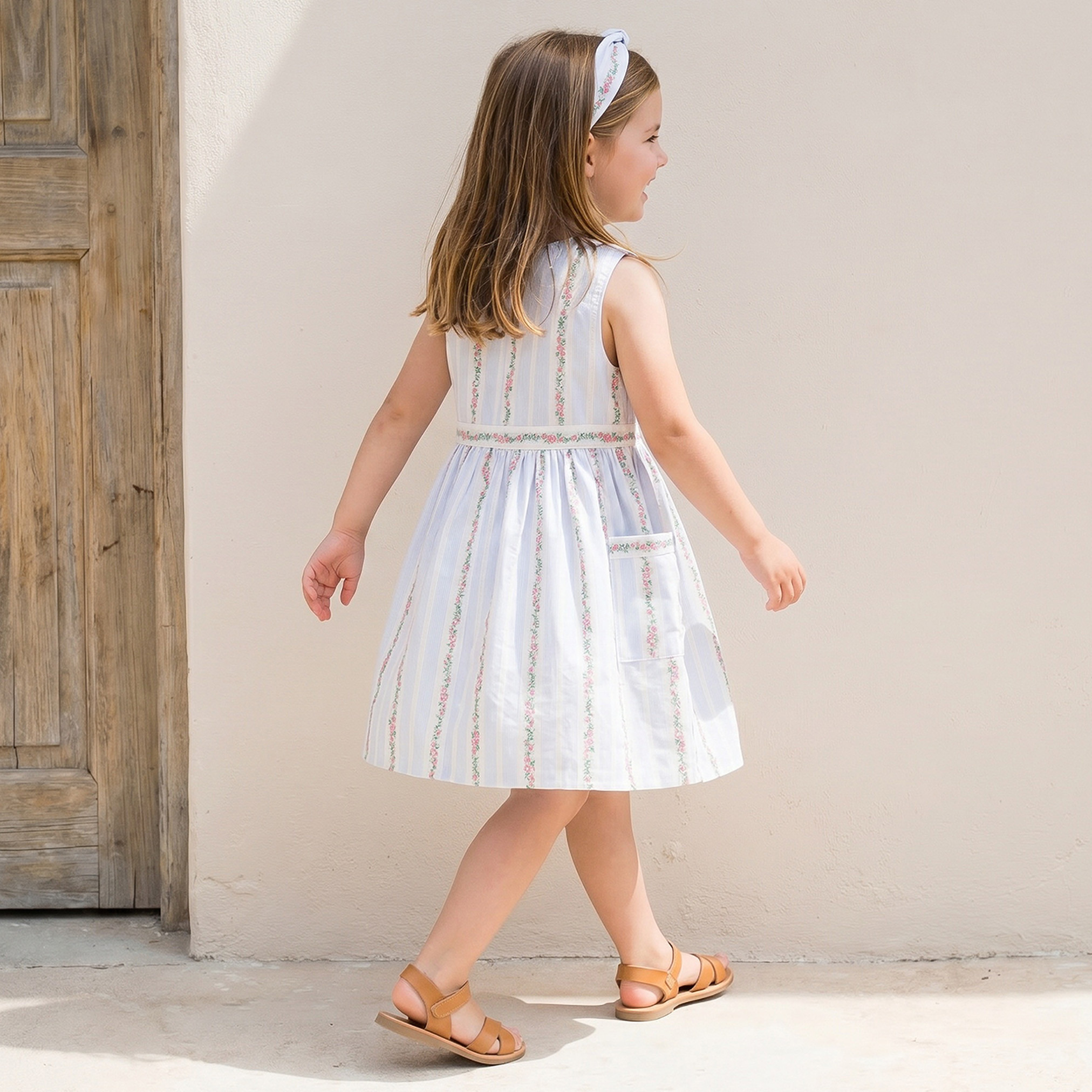 Eligo Round Neck Sleeveless Knee Length A-line Dress with Floral Embroidery-girls-clothing-dressesandjumpsuits-image-3