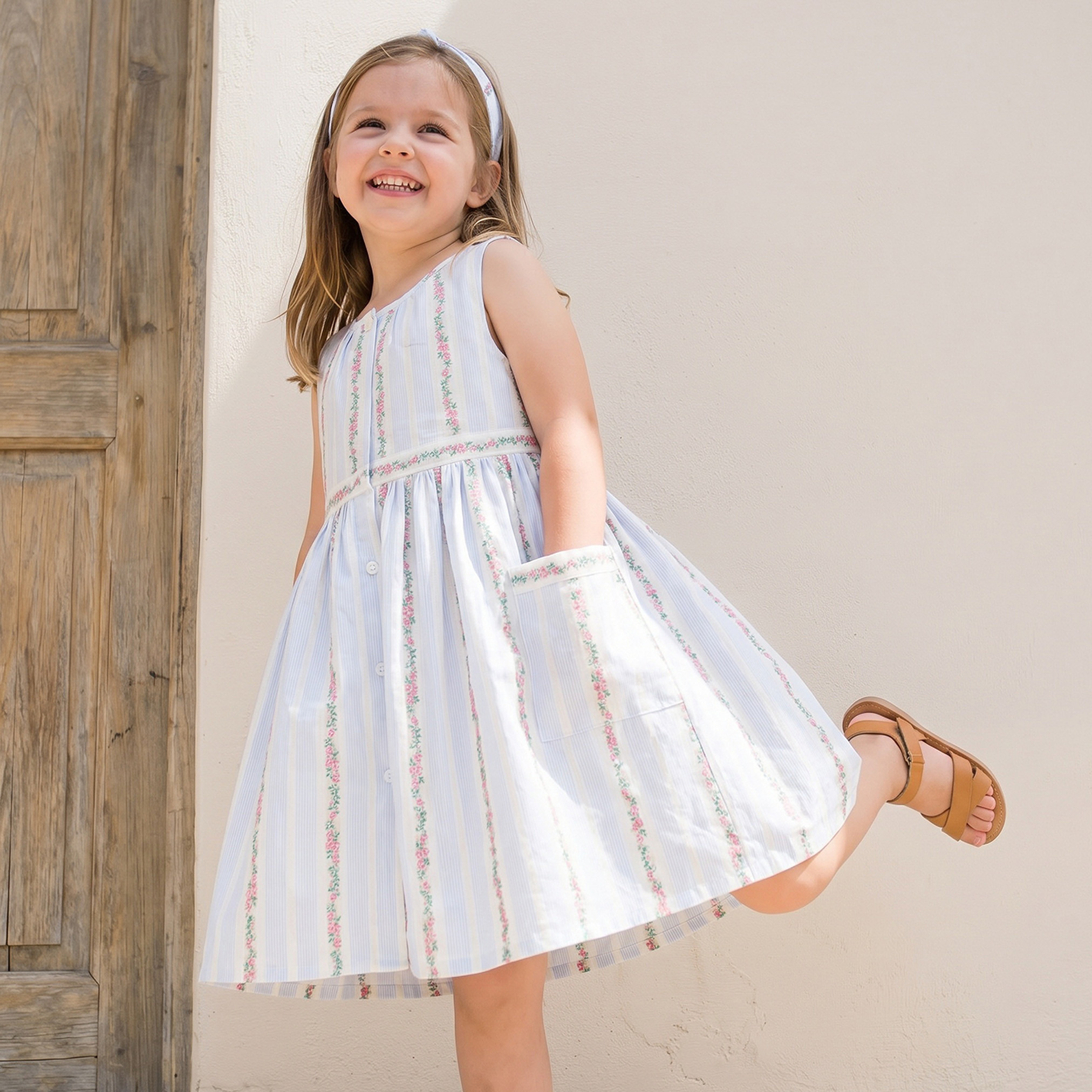 Eligo Round Neck Sleeveless Knee Length A-line Dress with Floral Embroidery-girls-clothing-dressesandjumpsuits-image-5