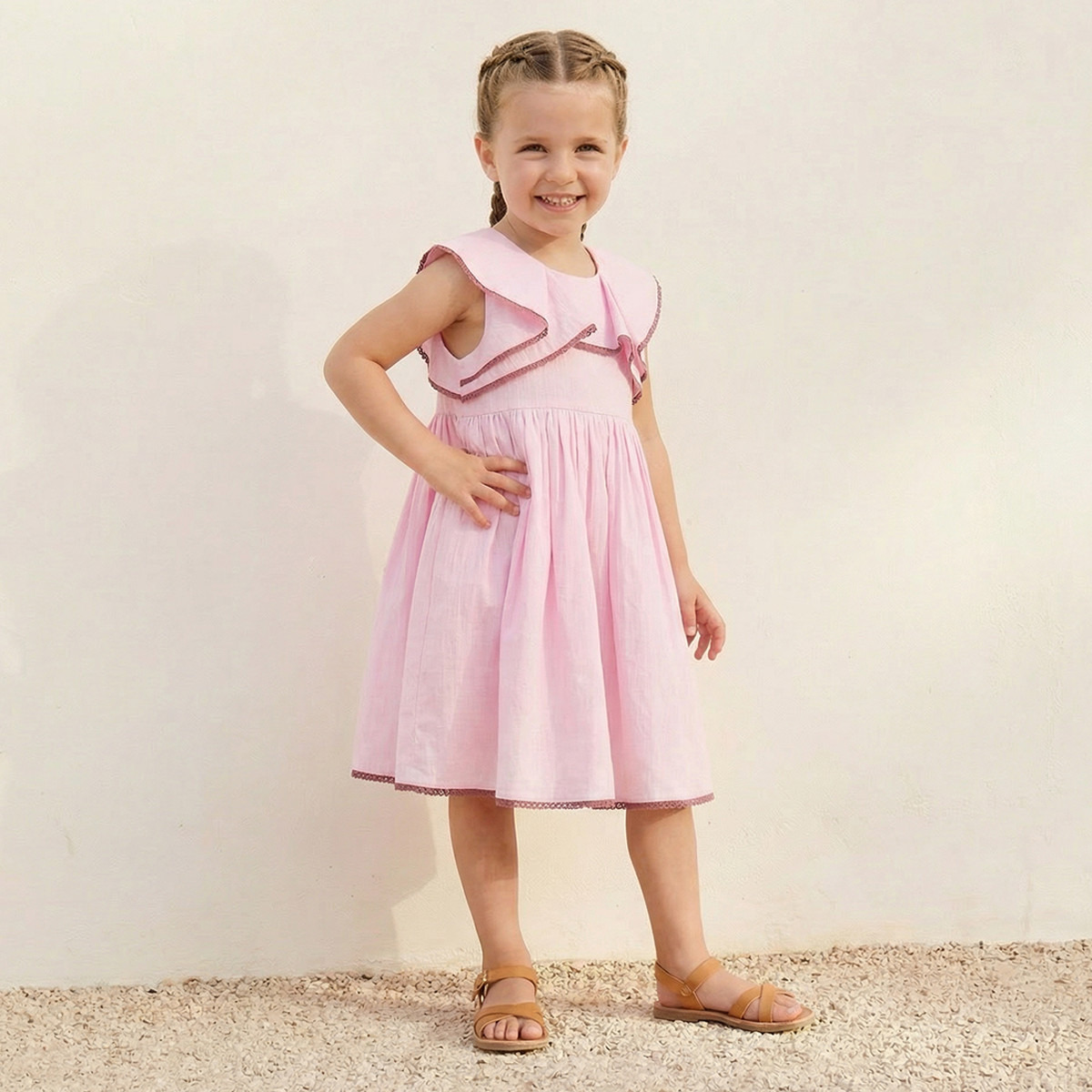 فستان بقصة إيه لاين بطول الركبة بدون أكمام وياقة مستديرة وتفاصيل دانتيل من إليجو-girls-clothing-dressesandjumpsuits-image-2