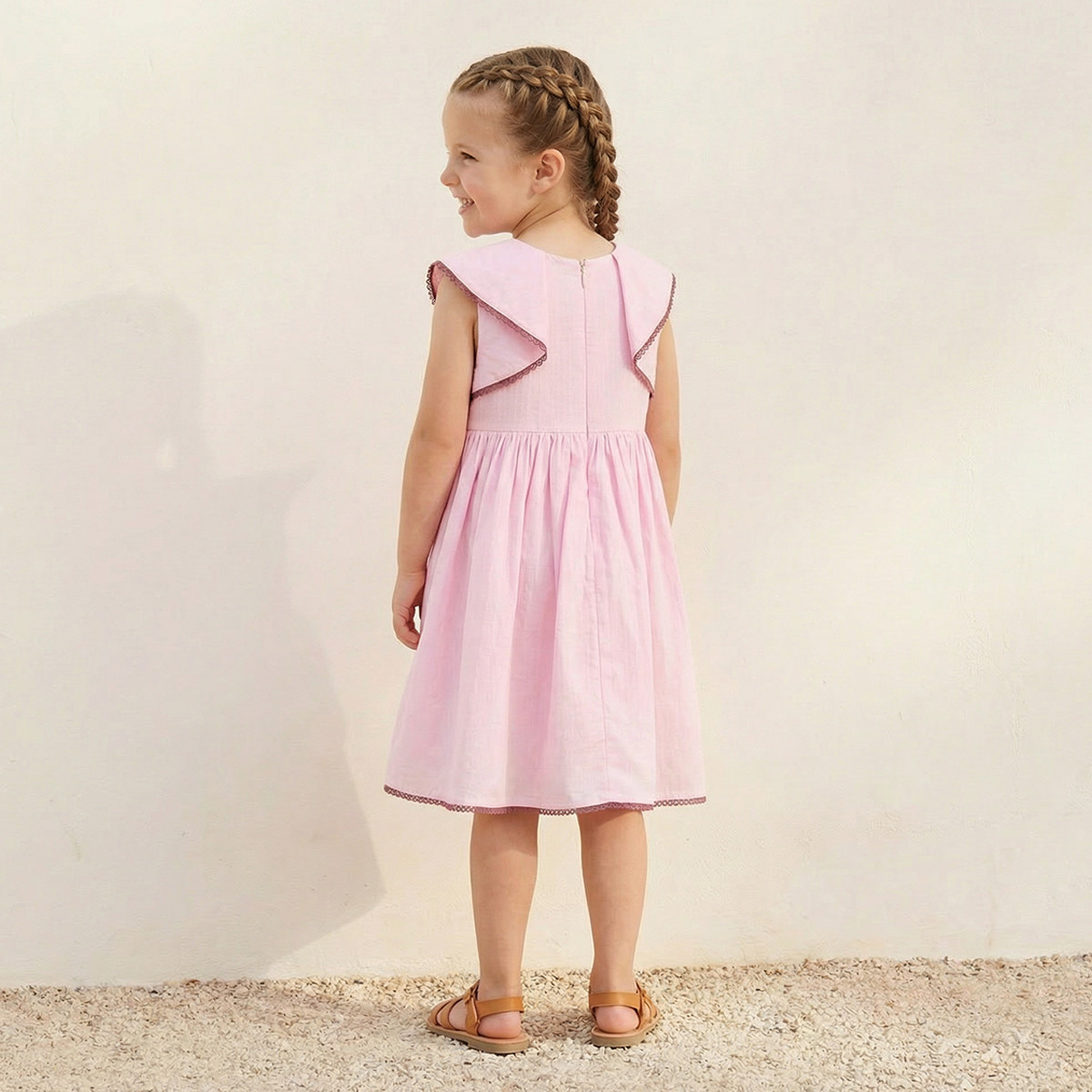 فستان بقصة إيه لاين بطول الركبة بدون أكمام وياقة مستديرة وتفاصيل دانتيل من إليجو-girls-clothing-dressesandjumpsuits-image-3