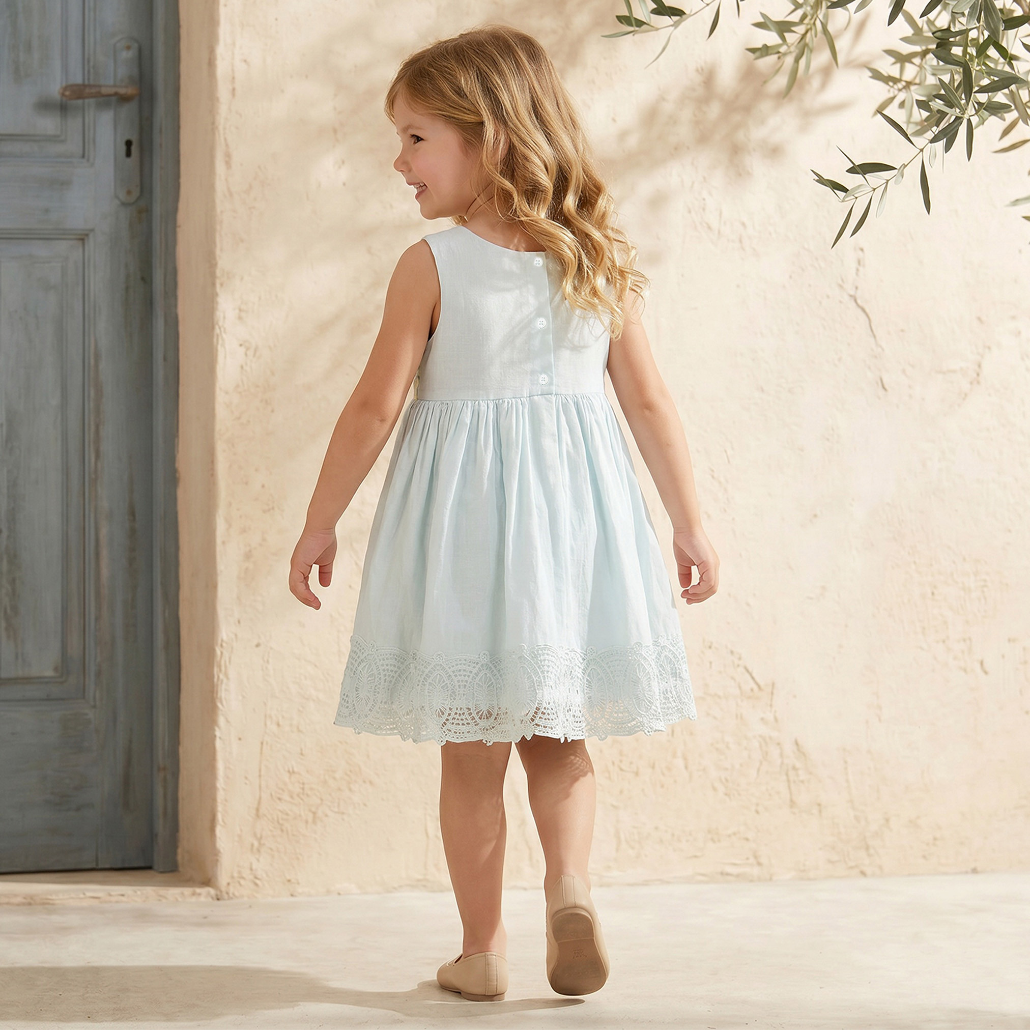 Round Neck Sleeveless Knee Length Prom Dress with Lace Trim-girls-clothing-dressesandjumpsuits-image-2