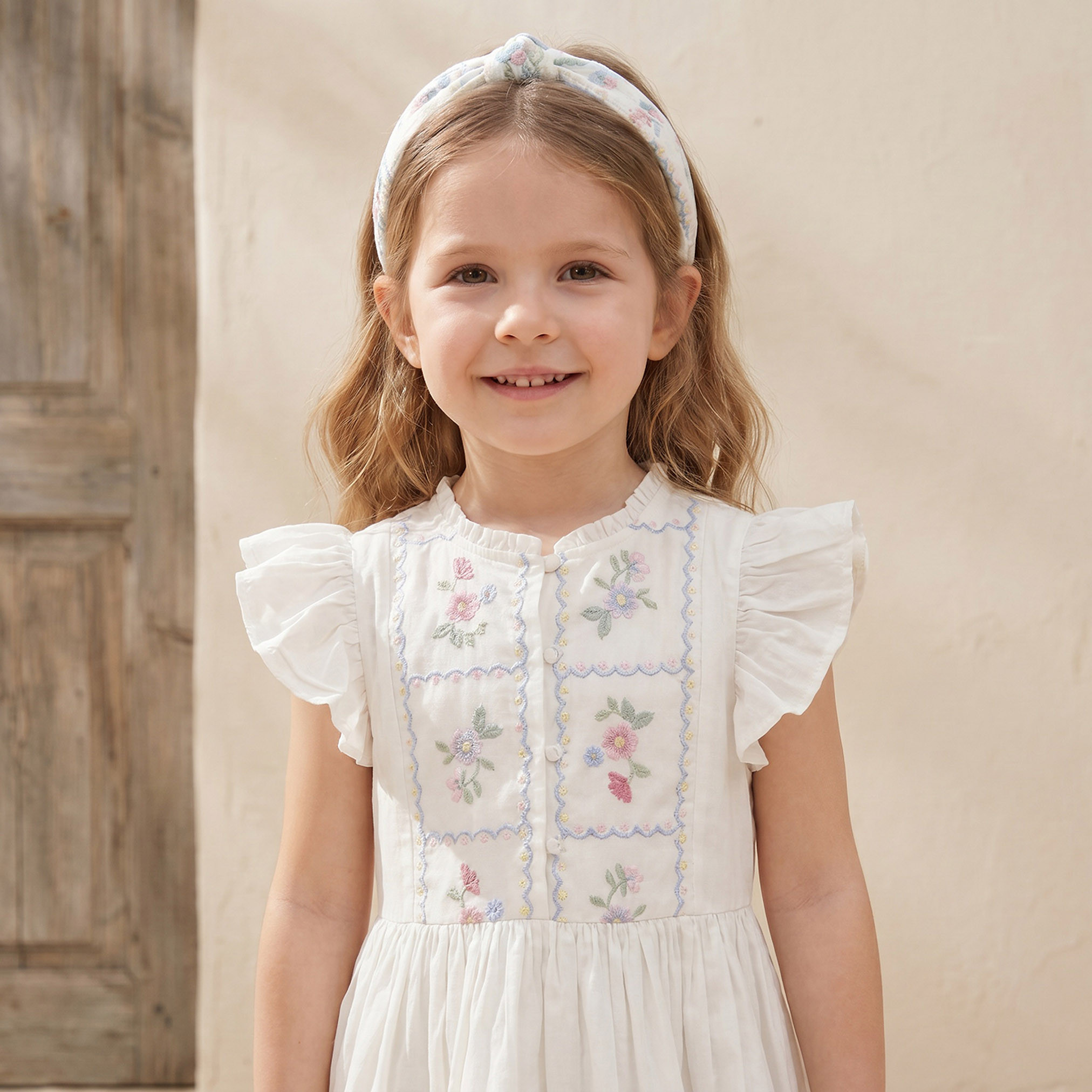 فستان بطول الركبة وياقة مستديرة وأكمام قصيرة وتطريز زهري من إليجو-girls-clothing-dressesandjumpsuits-image-5