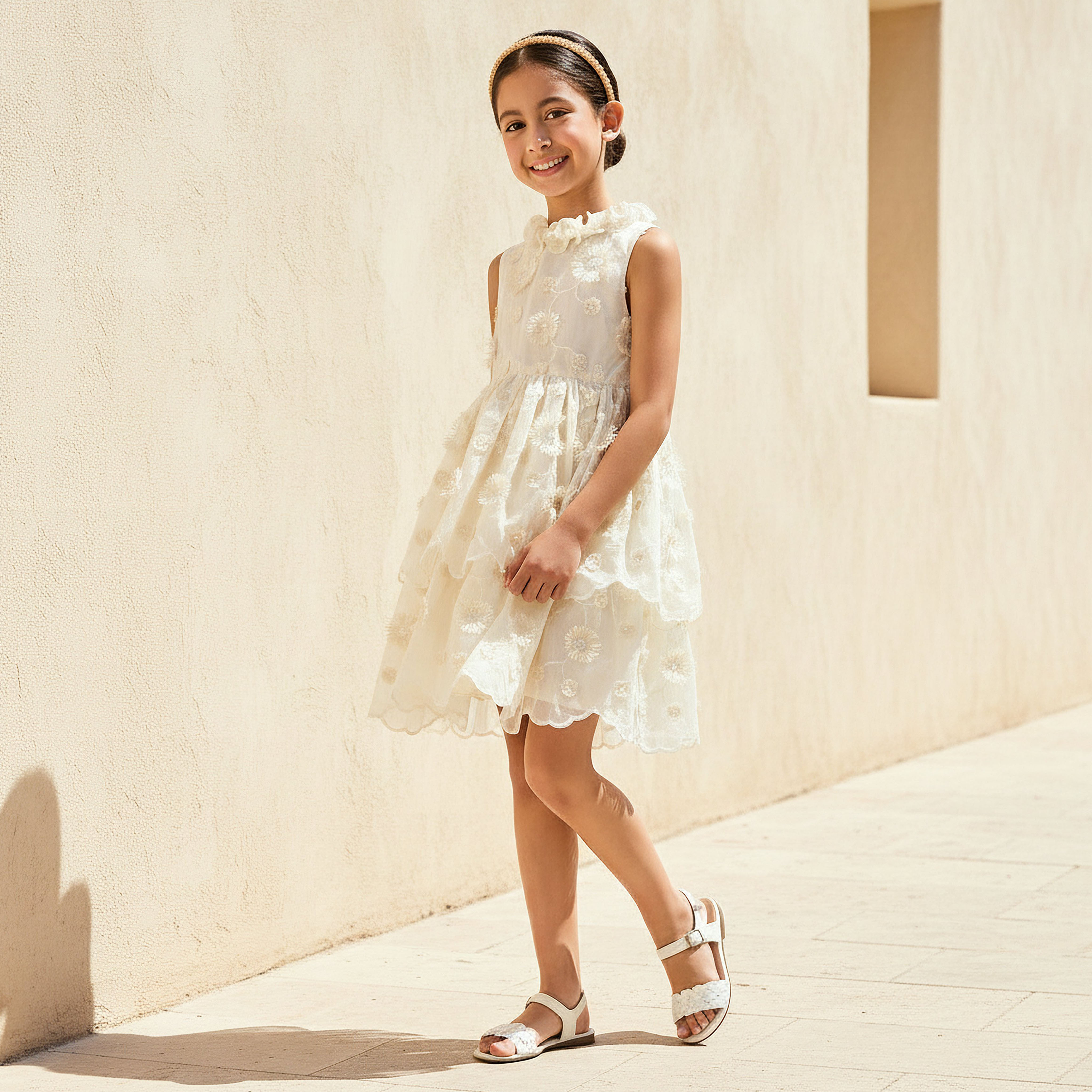 فستان متعدد الطبقات دون أكمام بياقة كشكش وتفاصيل مطرزة من إليجو-girls-clothing-dressesandjumpsuits-image-6