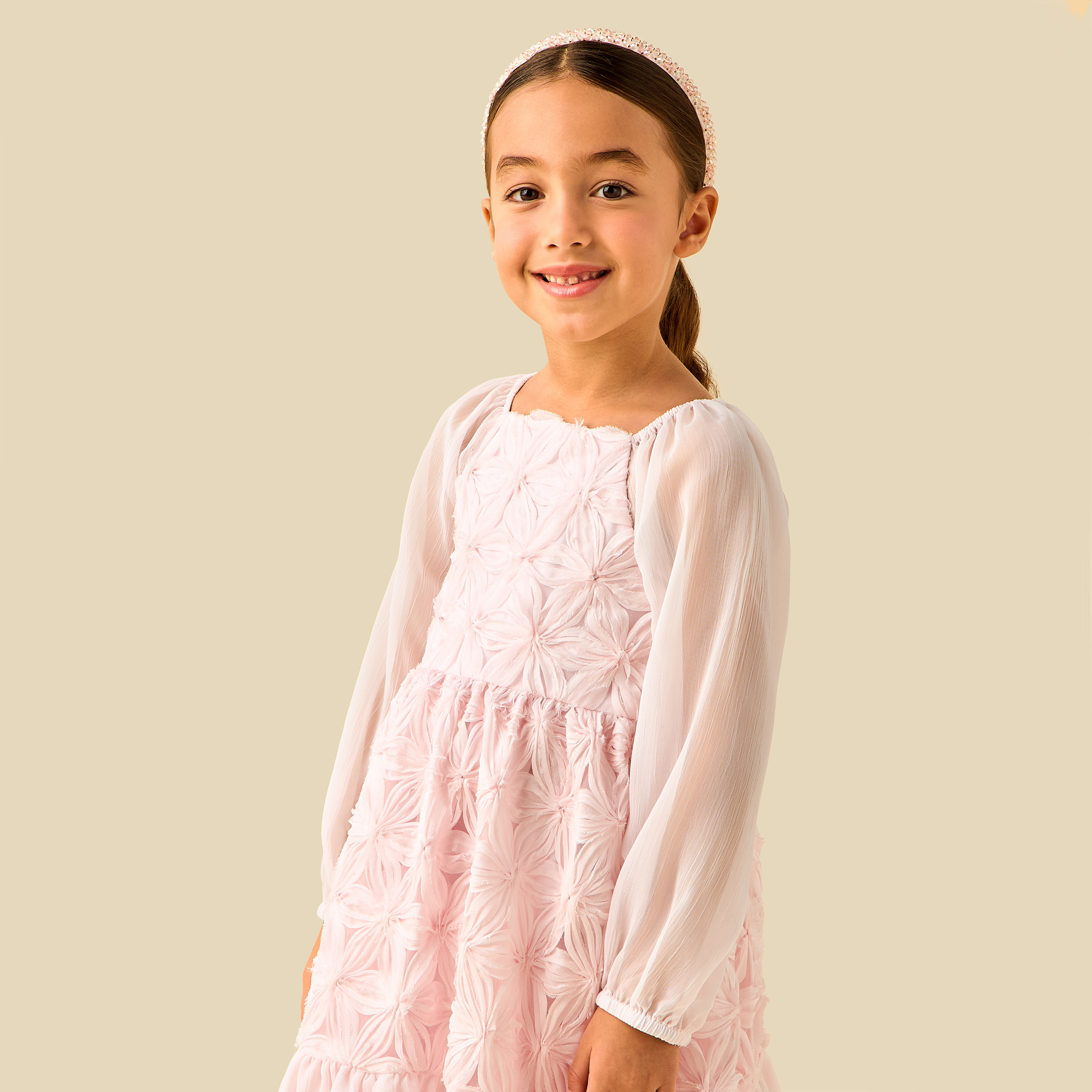 Eligo Square Neck Long Sleeves Dress with Floral Texture-girls-clothing-dressesandjumpsuits-image-4