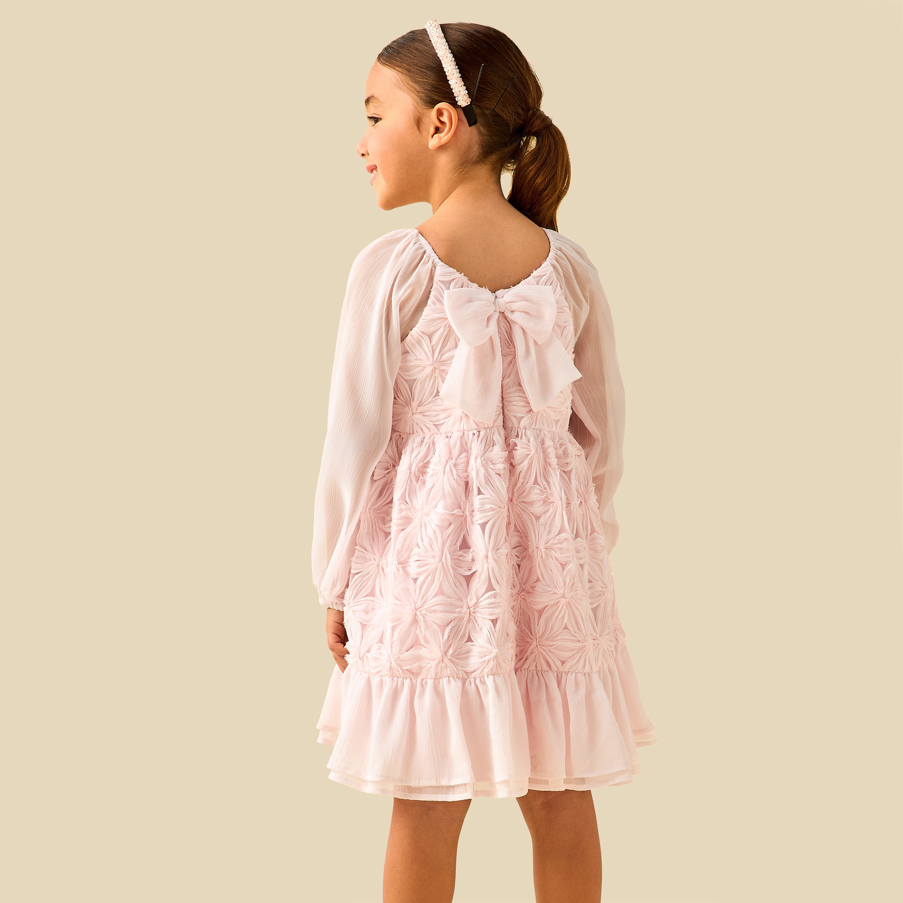 Eligo Square Neck Long Sleeves Dress with Floral Texture-girls-clothing-dressesandjumpsuits-image-6