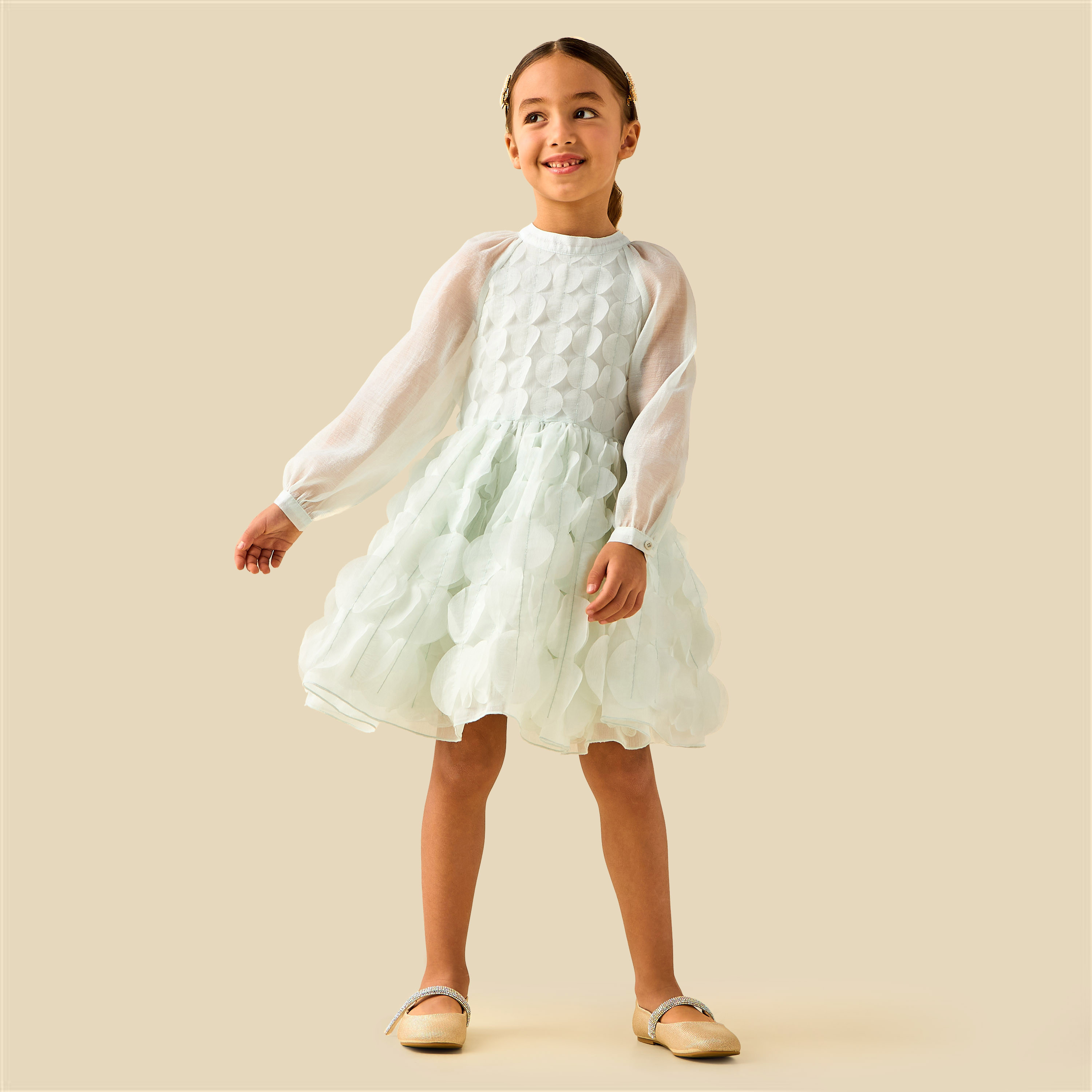 Eligo Mandarin Neck Long Sleeves Dress with Circle Applique-girls-clothing-dressesandjumpsuits-image-3