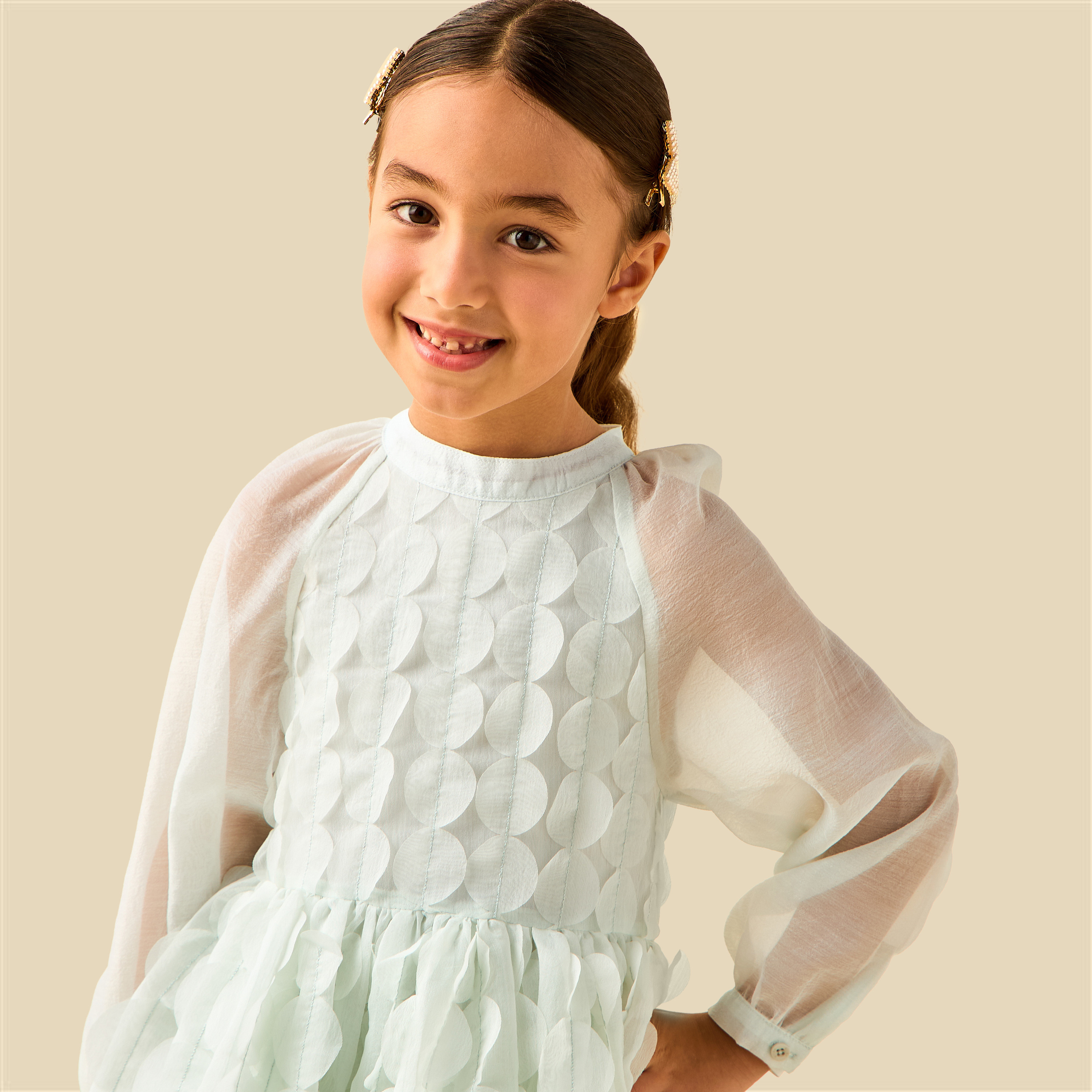 Eligo Mandarin Neck Long Sleeves Dress with Circle Applique-girls-clothing-dressesandjumpsuits-image-6