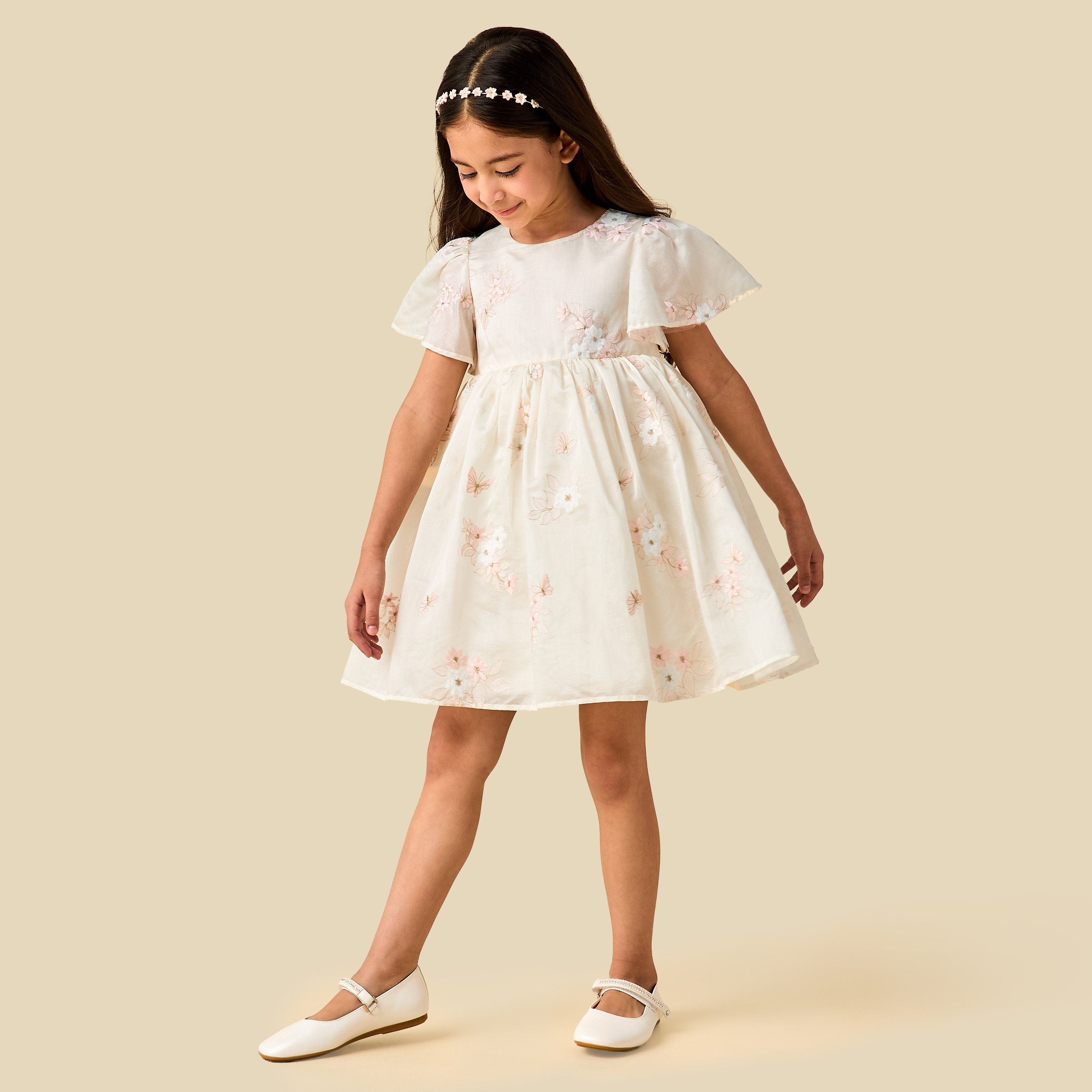 Eligo Round Neck Short Sleeves Dress with Floral Embroidery-girls-clothing-dressesandjumpsuits-image-2