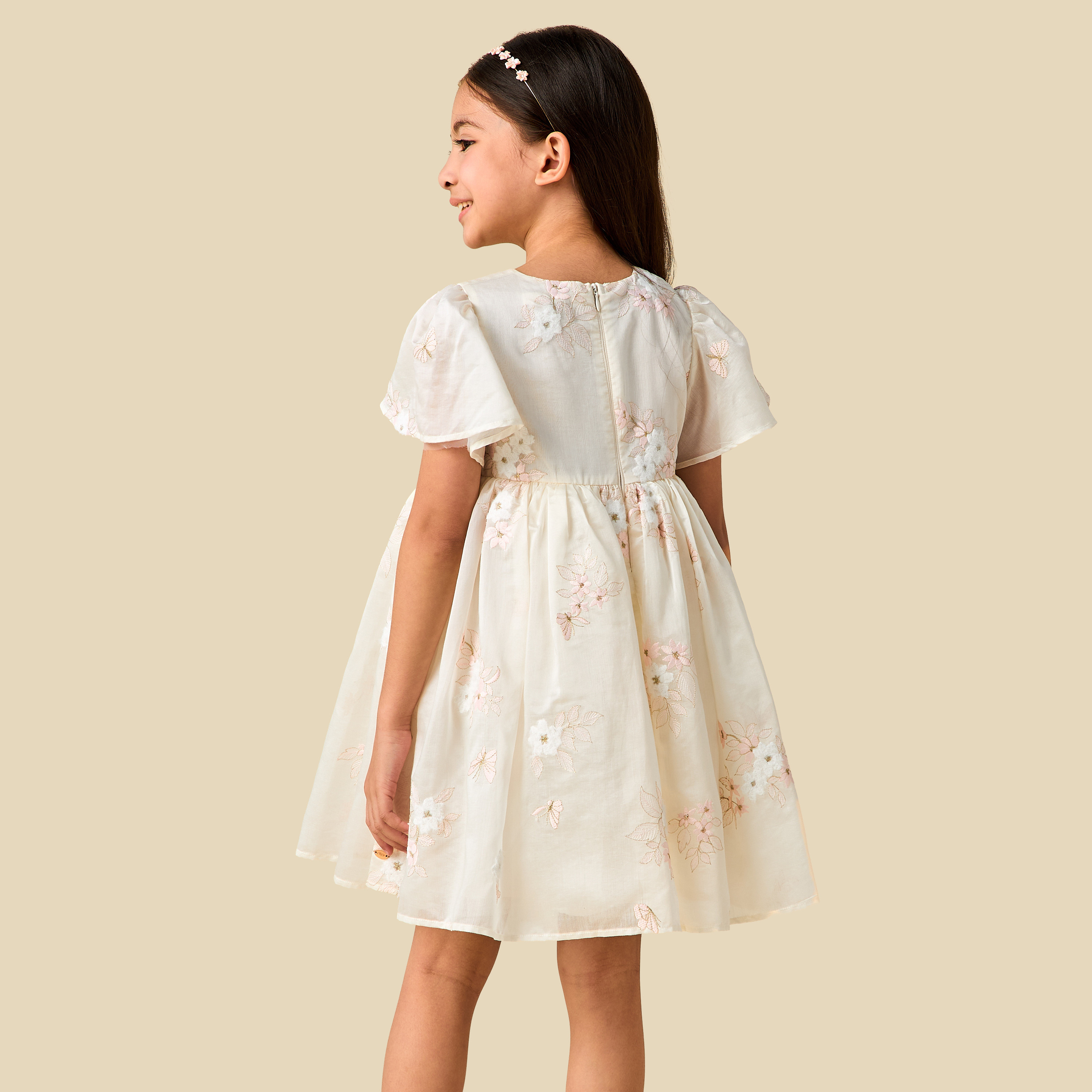 Eligo Round Neck Short Sleeves Dress with Floral Embroidery-girls-clothing-dressesandjumpsuits-image-3