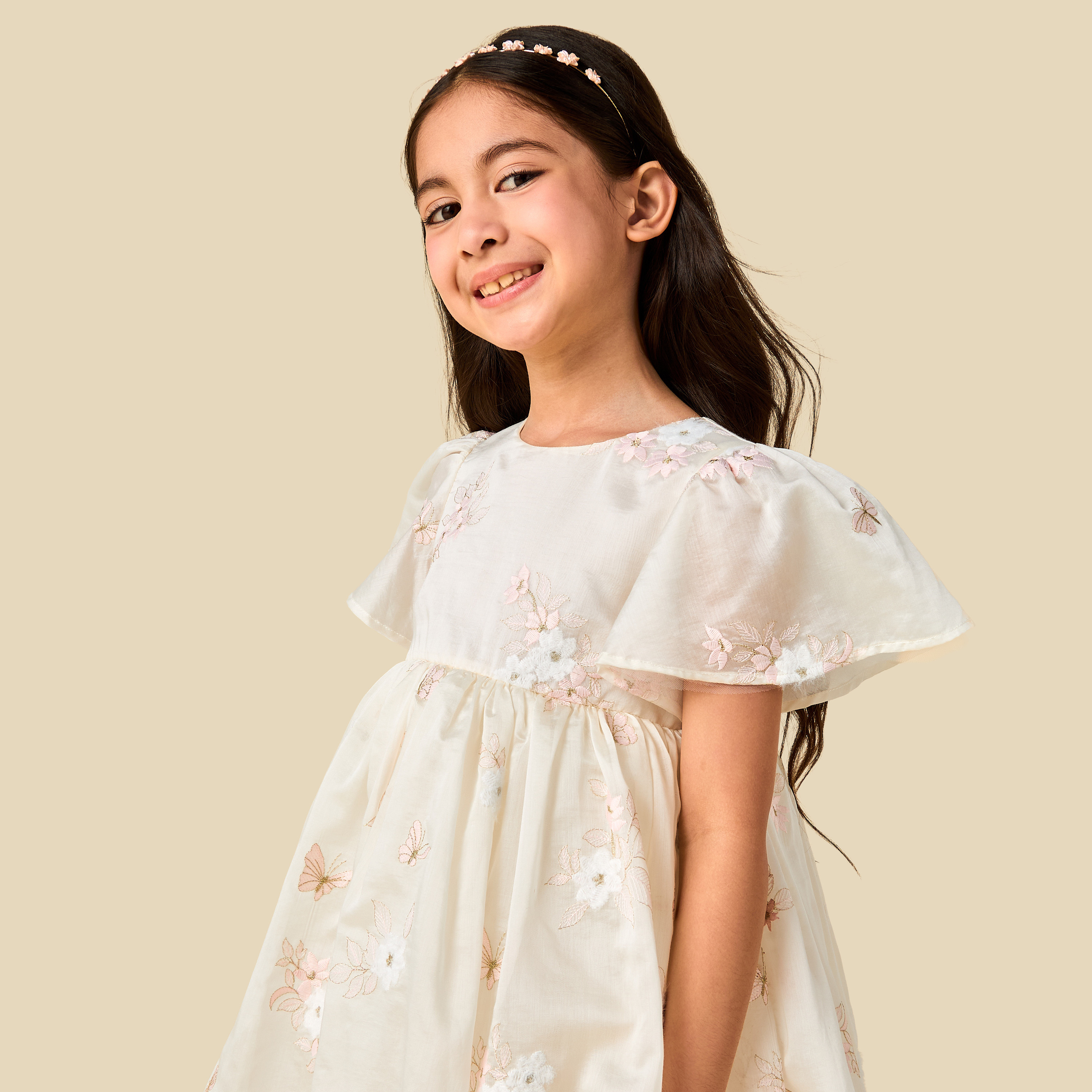 Eligo Round Neck Short Sleeves Dress with Floral Embroidery-girls-clothing-dressesandjumpsuits-image-4