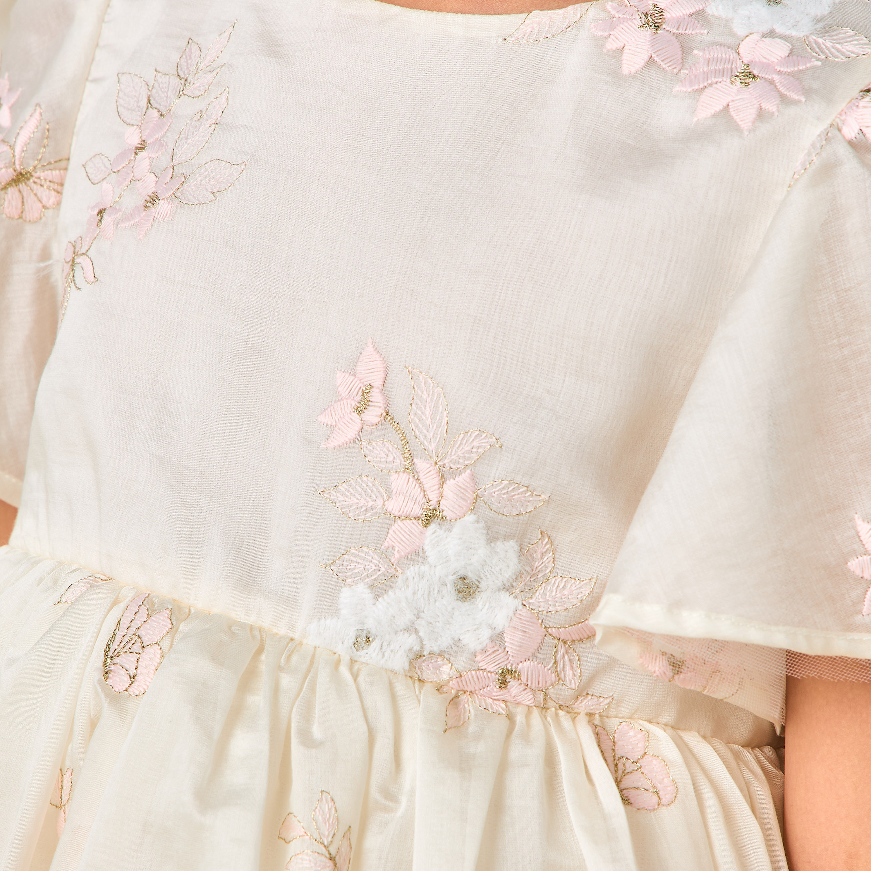 Eligo Round Neck Short Sleeves Dress with Floral Embroidery-girls-clothing-dressesandjumpsuits-image-5