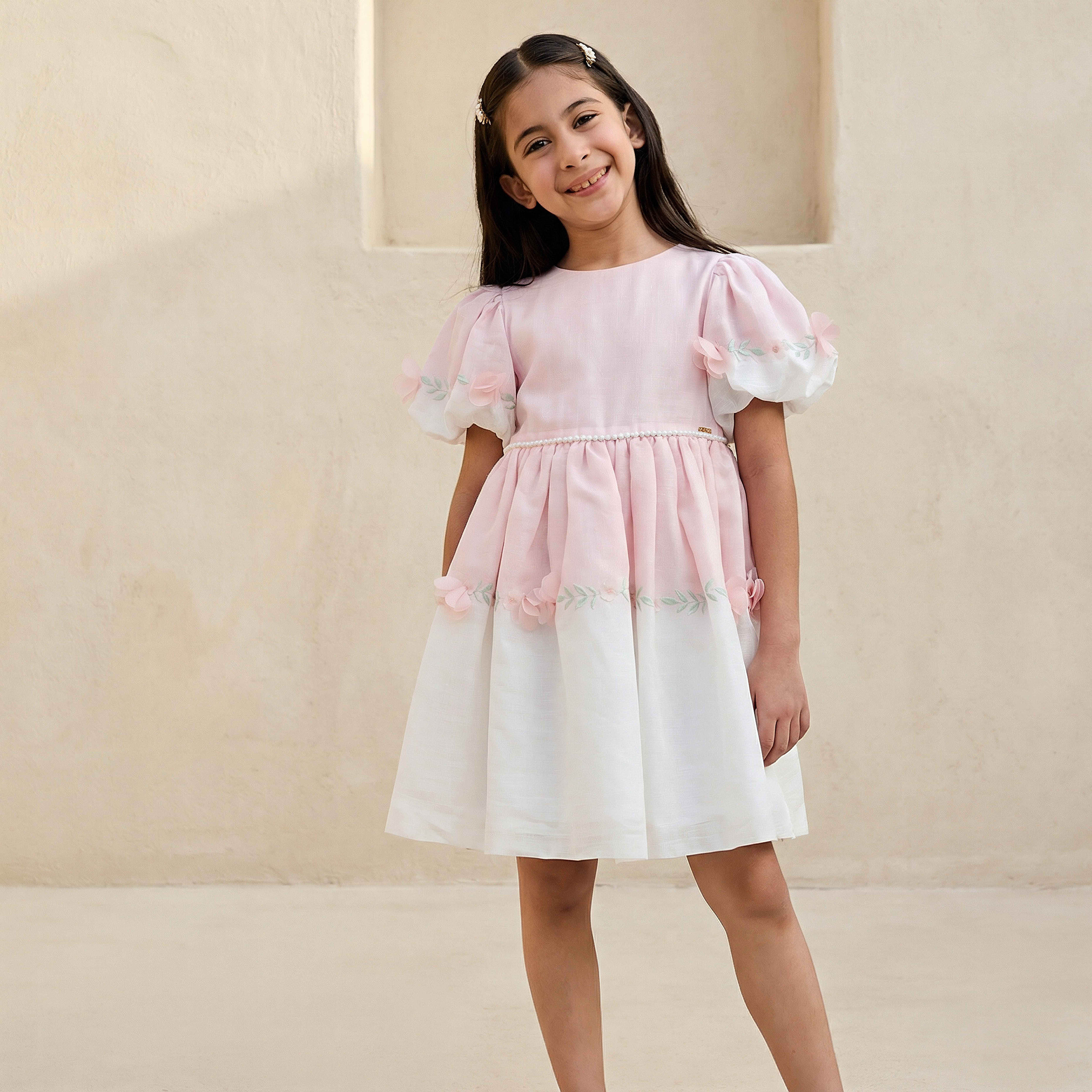 Eligo Round Neck Short Sleeves A-line Dress with Floral Applique-girls-clothing-dressesandjumpsuits-image-1