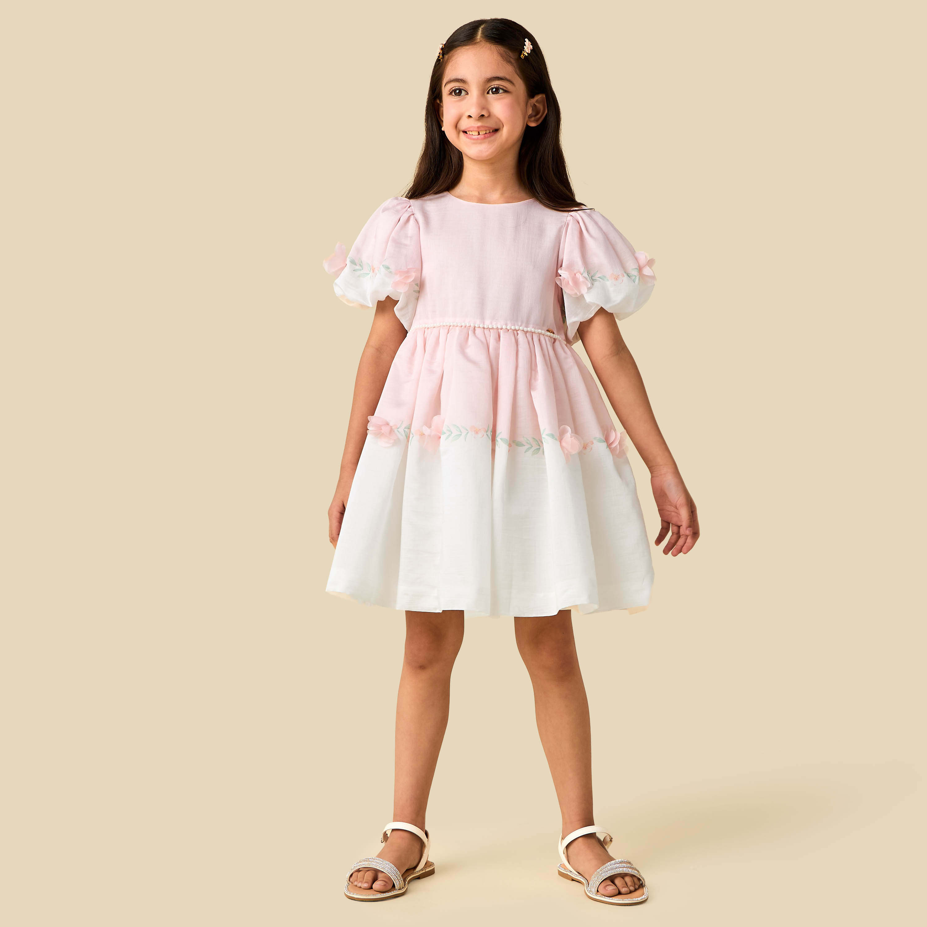 Eligo Round Neck Short Sleeves A-line Dress with Floral Applique-girls-clothing-dressesandjumpsuits-image-2
