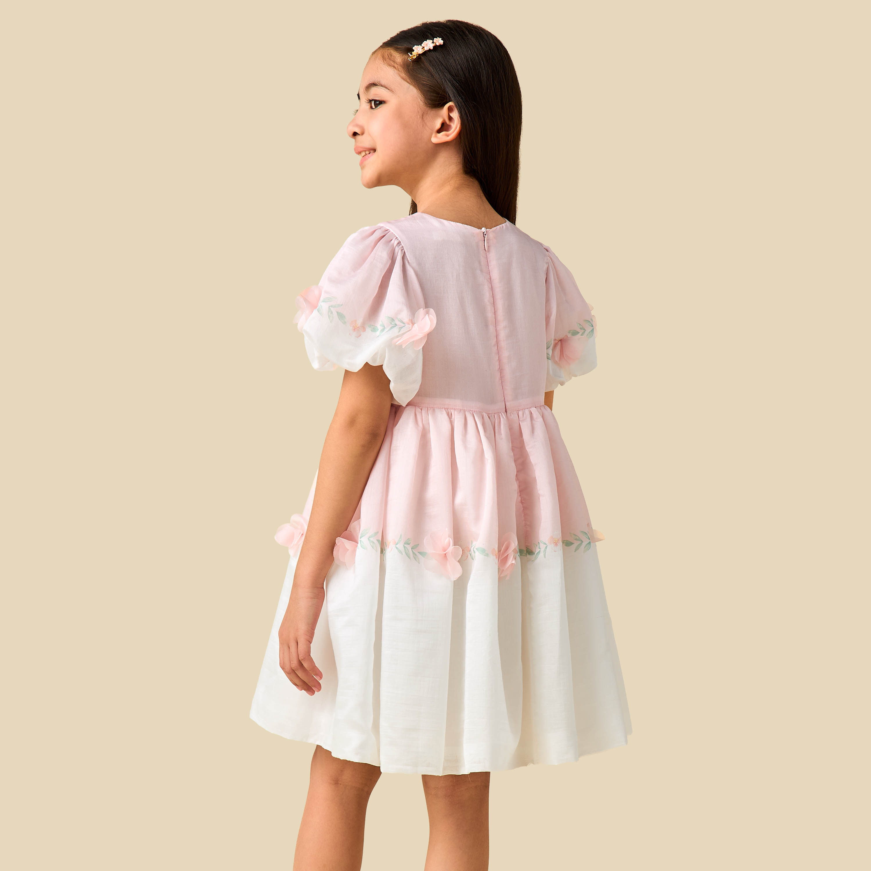 Eligo Round Neck Short Sleeves A-line Dress with Floral Applique-girls-clothing-dressesandjumpsuits-image-3