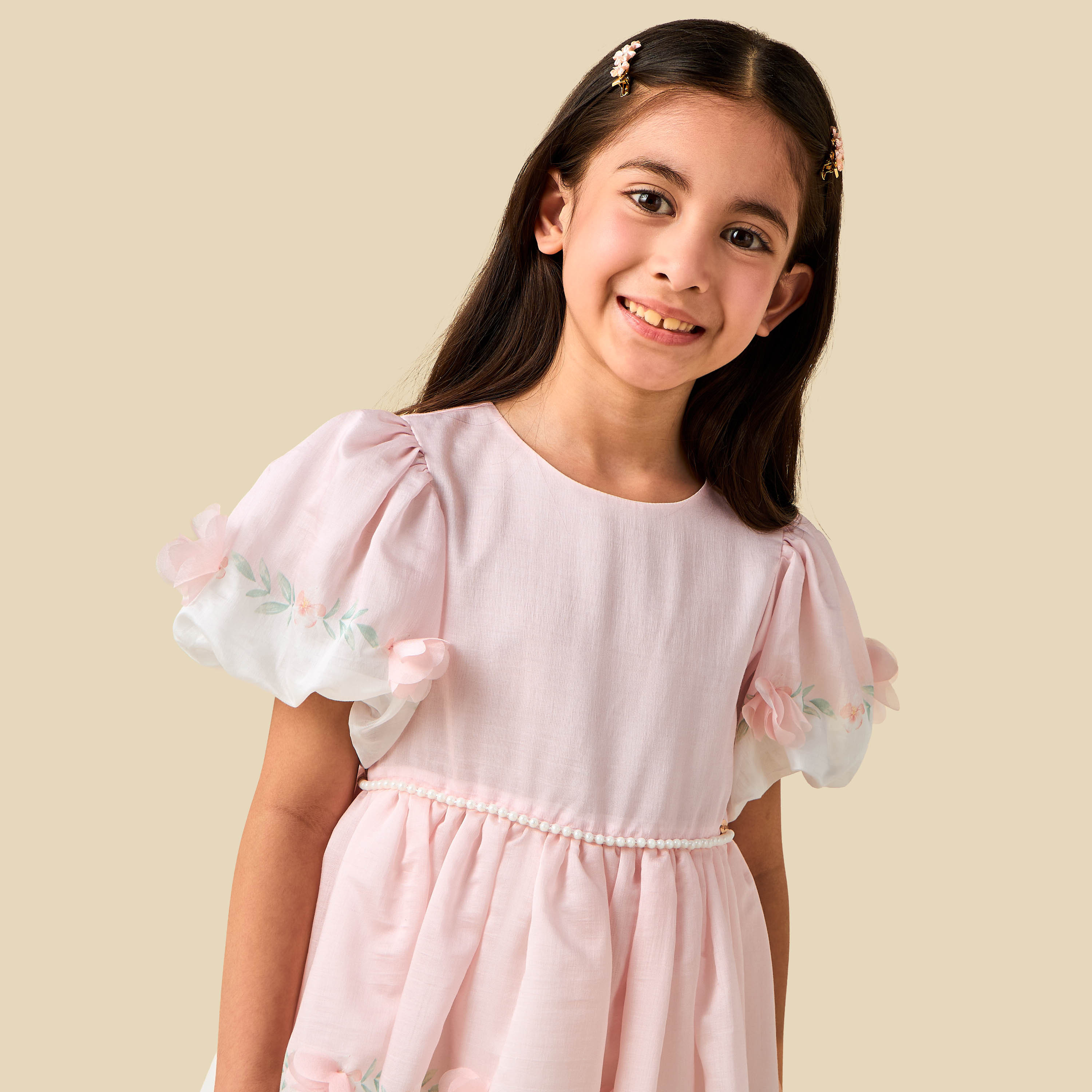 Eligo Round Neck Short Sleeves A-line Dress with Floral Applique-girls-clothing-dressesandjumpsuits-image-4