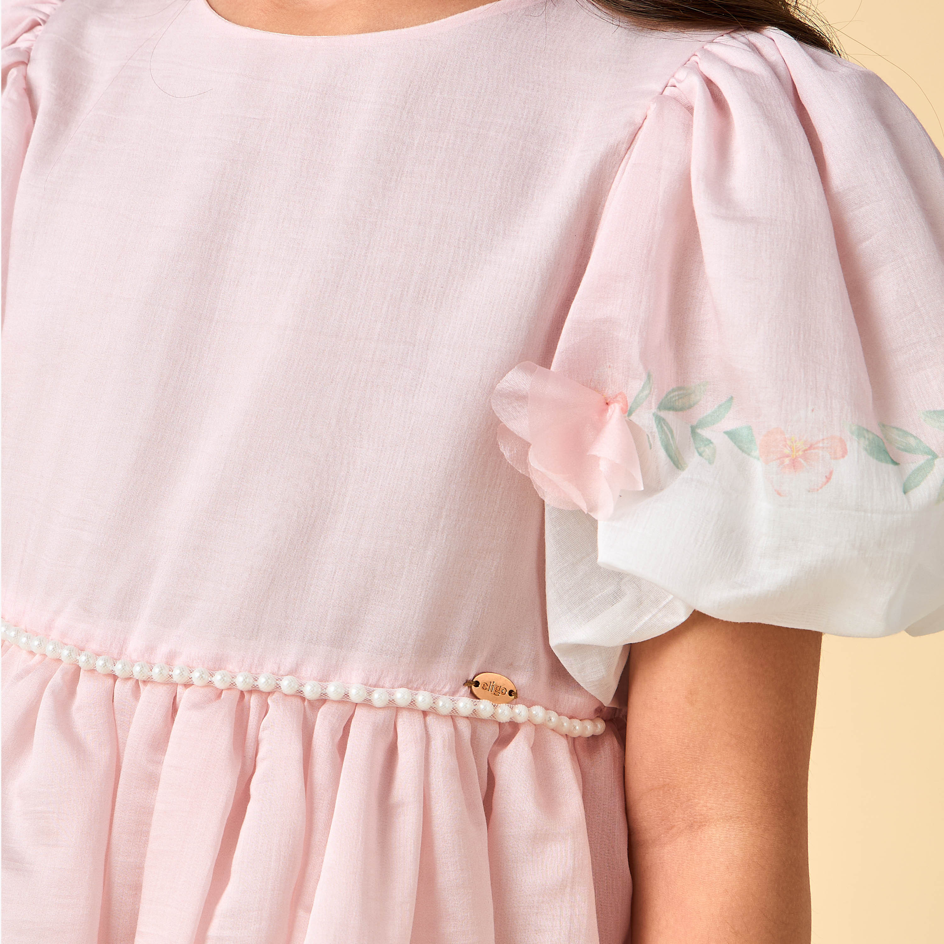 Eligo Round Neck Short Sleeves A-line Dress with Floral Applique-girls-clothing-dressesandjumpsuits-image-5