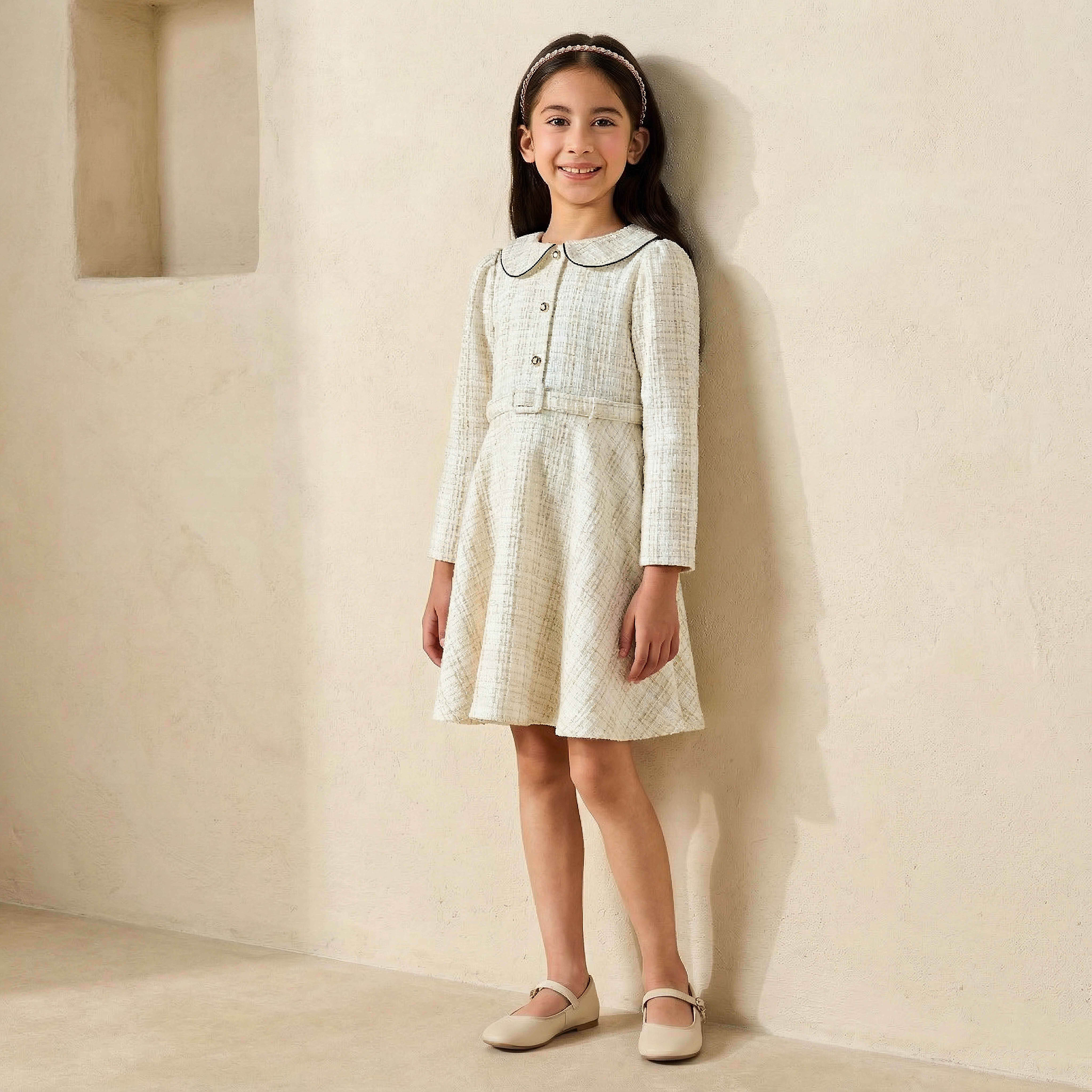 Eligo Peter Pan Collar Long Sleeve Dress with Belt-girls-clothing-dressesandjumpsuits-image-1