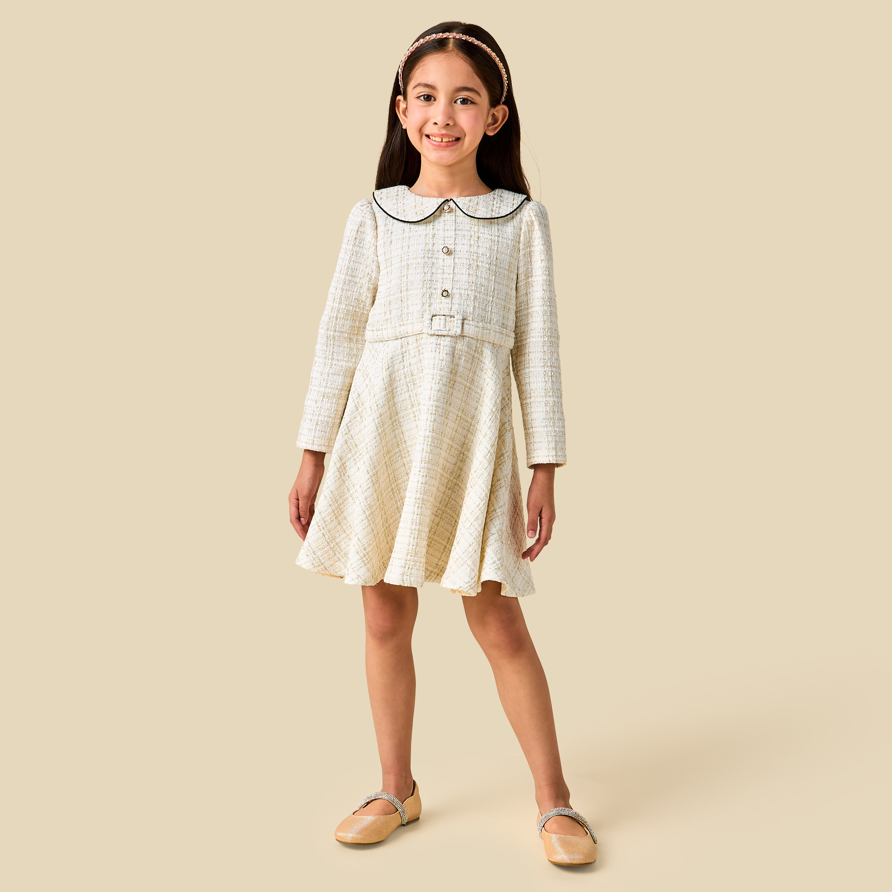 Eligo Peter Pan Collar Long Sleeve Dress with Belt-girls-clothing-dressesandjumpsuits-image-2