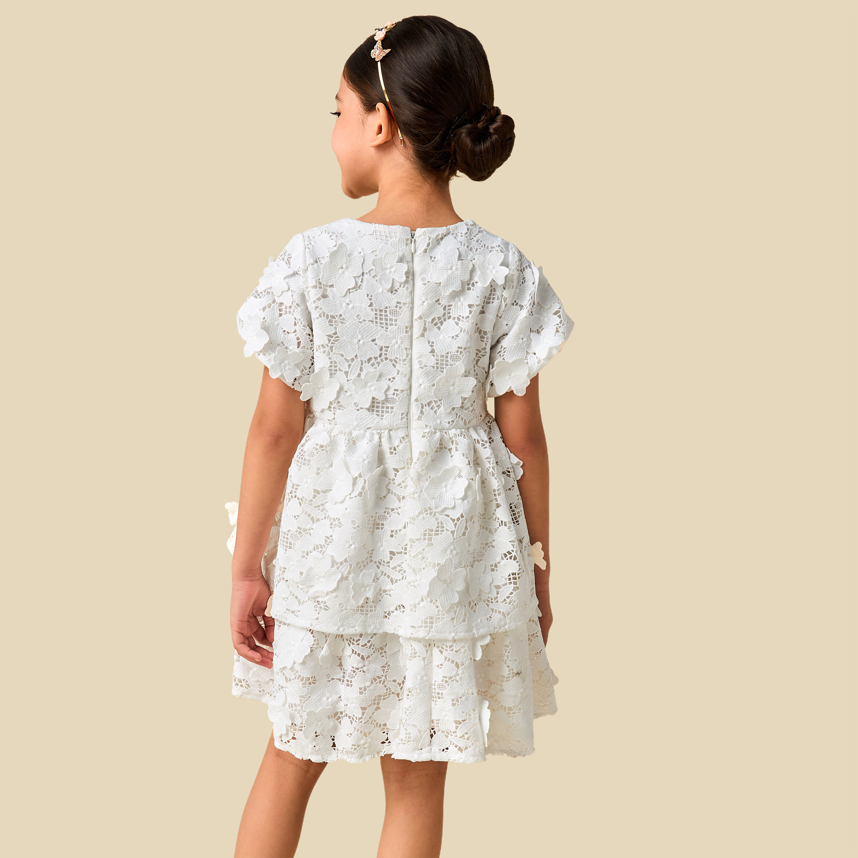 Eligo Round Neck Short Sleeves Tiered Dress with Lace Detail-girls-clothing-dressesandjumpsuits-image-4
