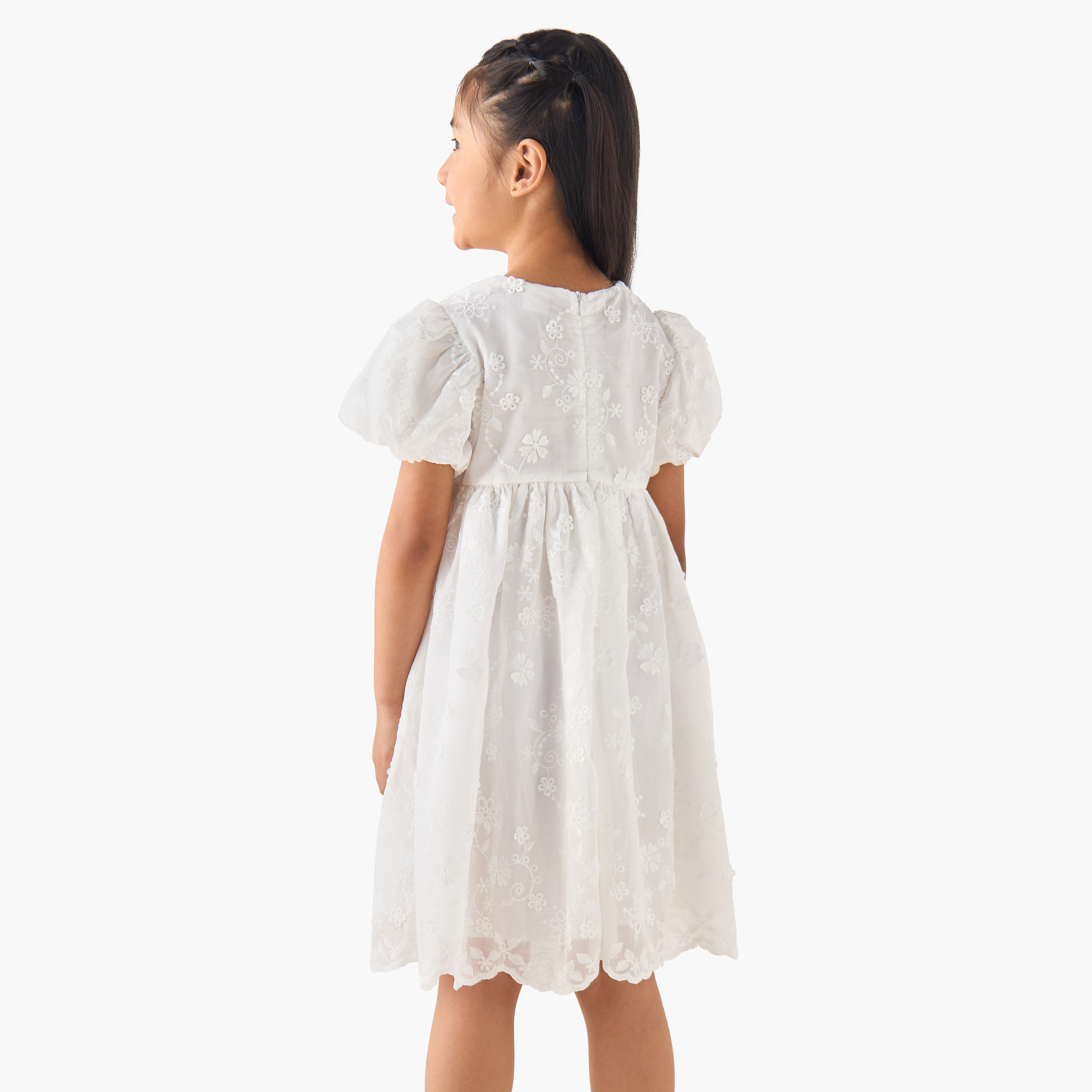 Eligo Peter Pan Collar Short Puff Sleeves A-line Dress with Floral Embroidery-girls-clothing-dressesandjumpsuits-image-3