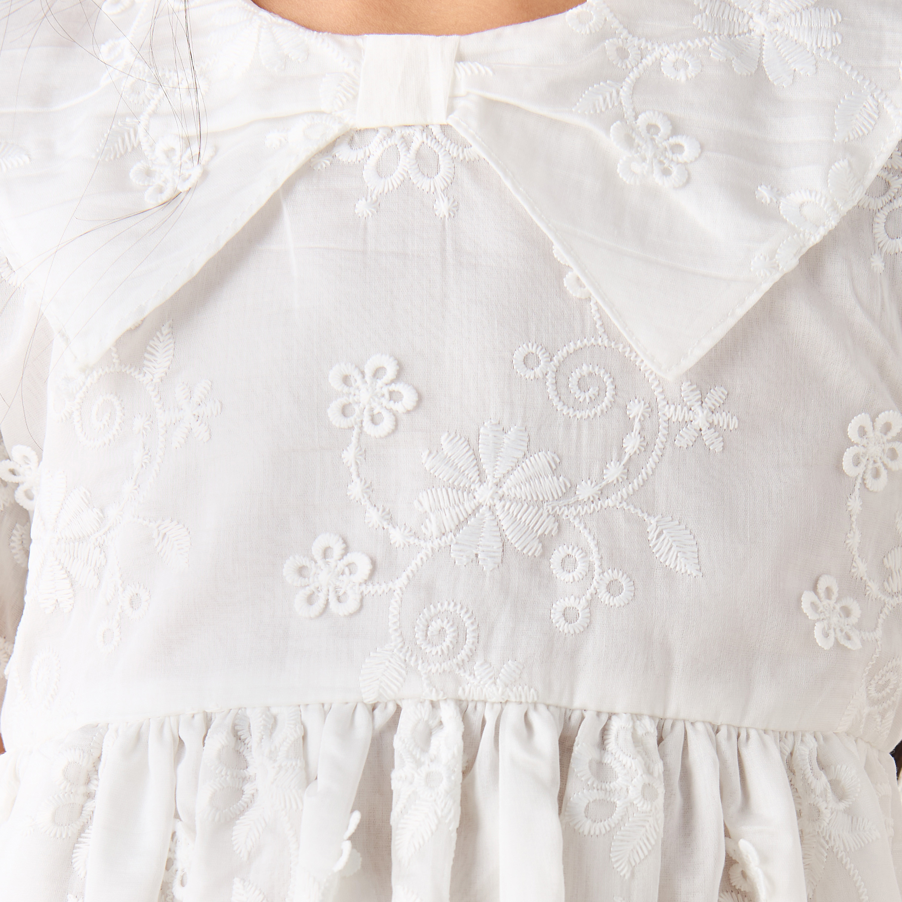 Eligo Peter Pan Collar Short Puff Sleeves A-line Dress with Floral Embroidery-girls-clothing-dressesandjumpsuits-image-5