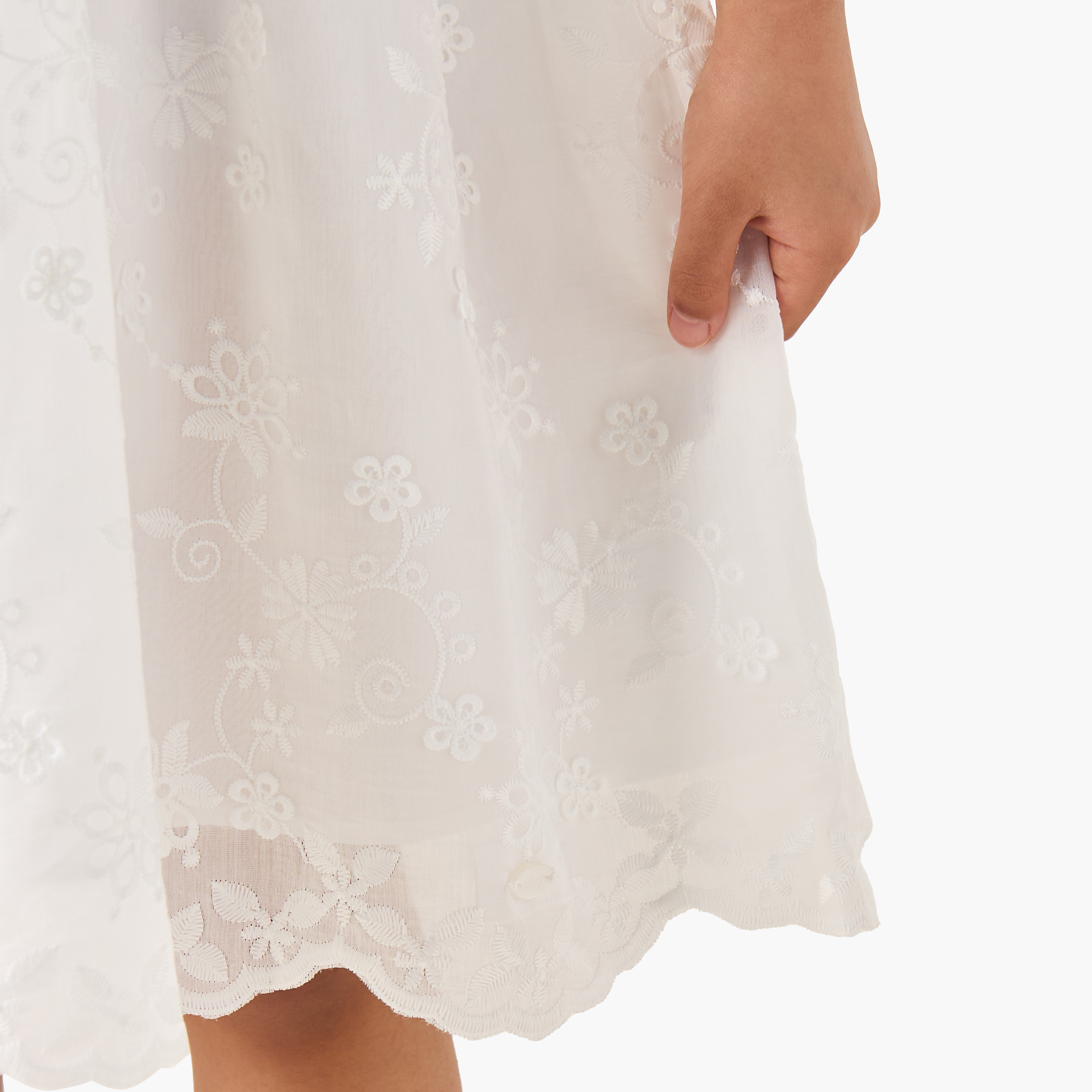 Eligo Peter Pan Collar Short Puff Sleeves A-line Dress with Floral Embroidery-girls-clothing-dressesandjumpsuits-image-6
