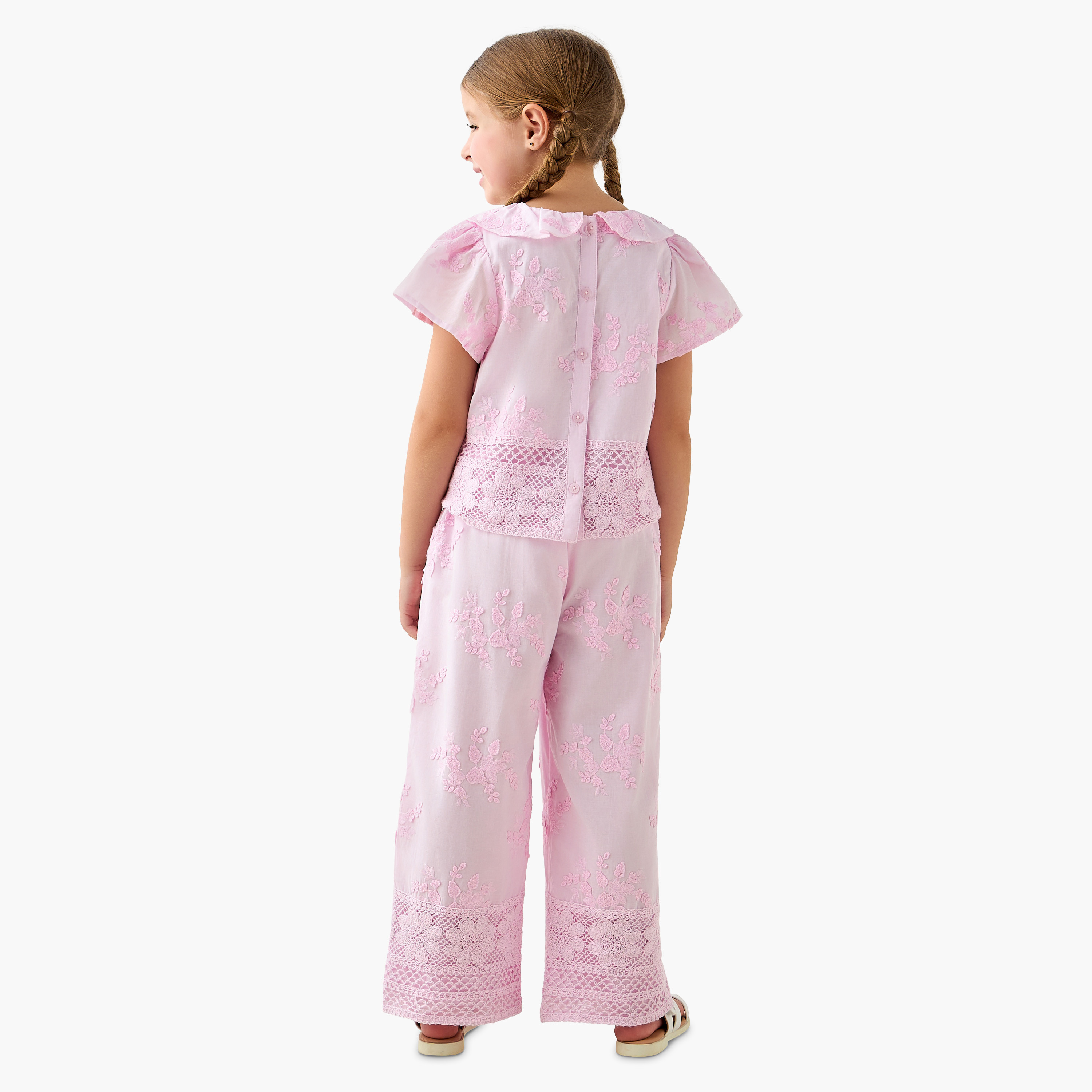 Eligo Collared Short Sleeves Top and Pants Set with Embroidery-girls-clothing-setsandcoords-image-3