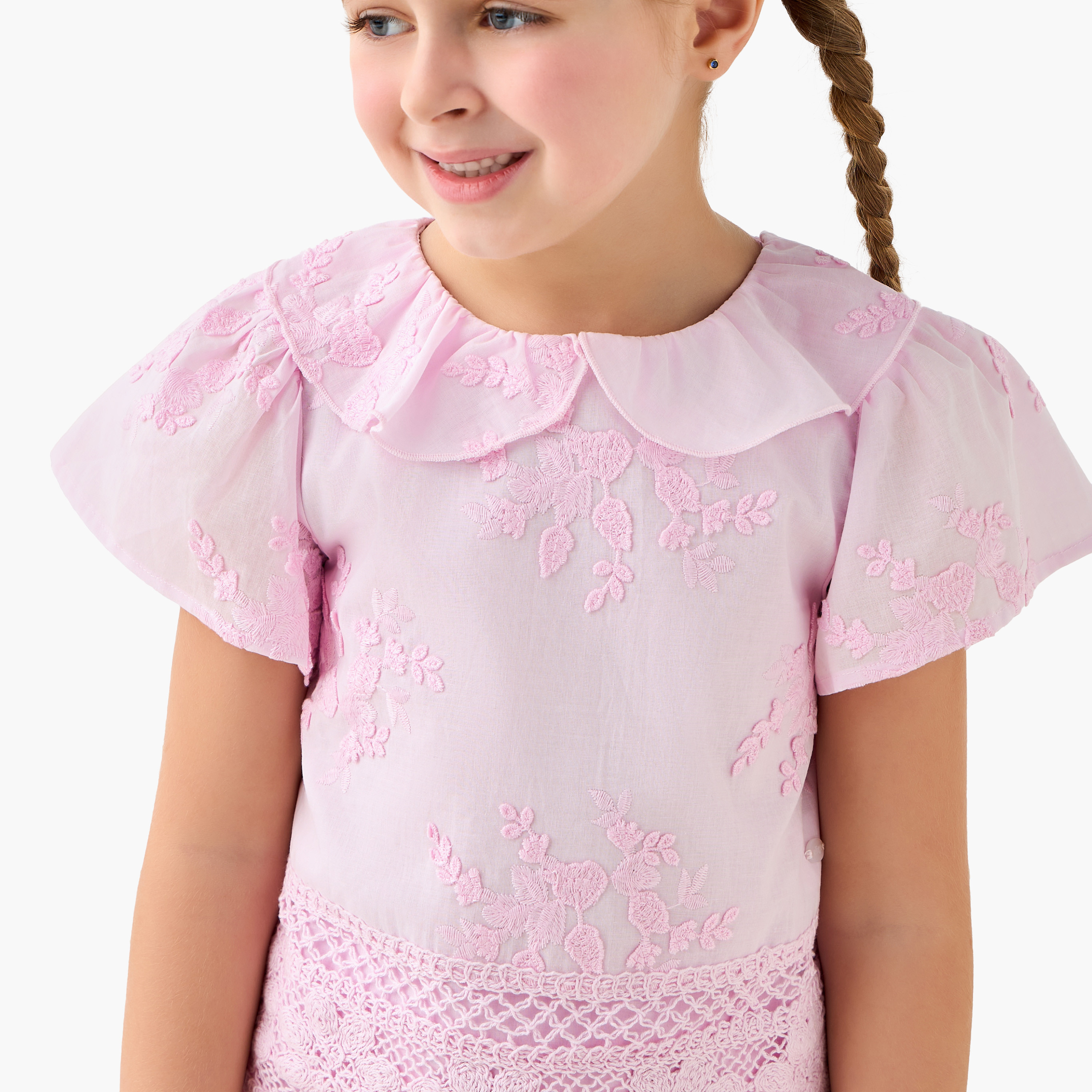 Eligo Collared Short Sleeves Top and Pants Set with Embroidery-girls-clothing-setsandcoords-image-6