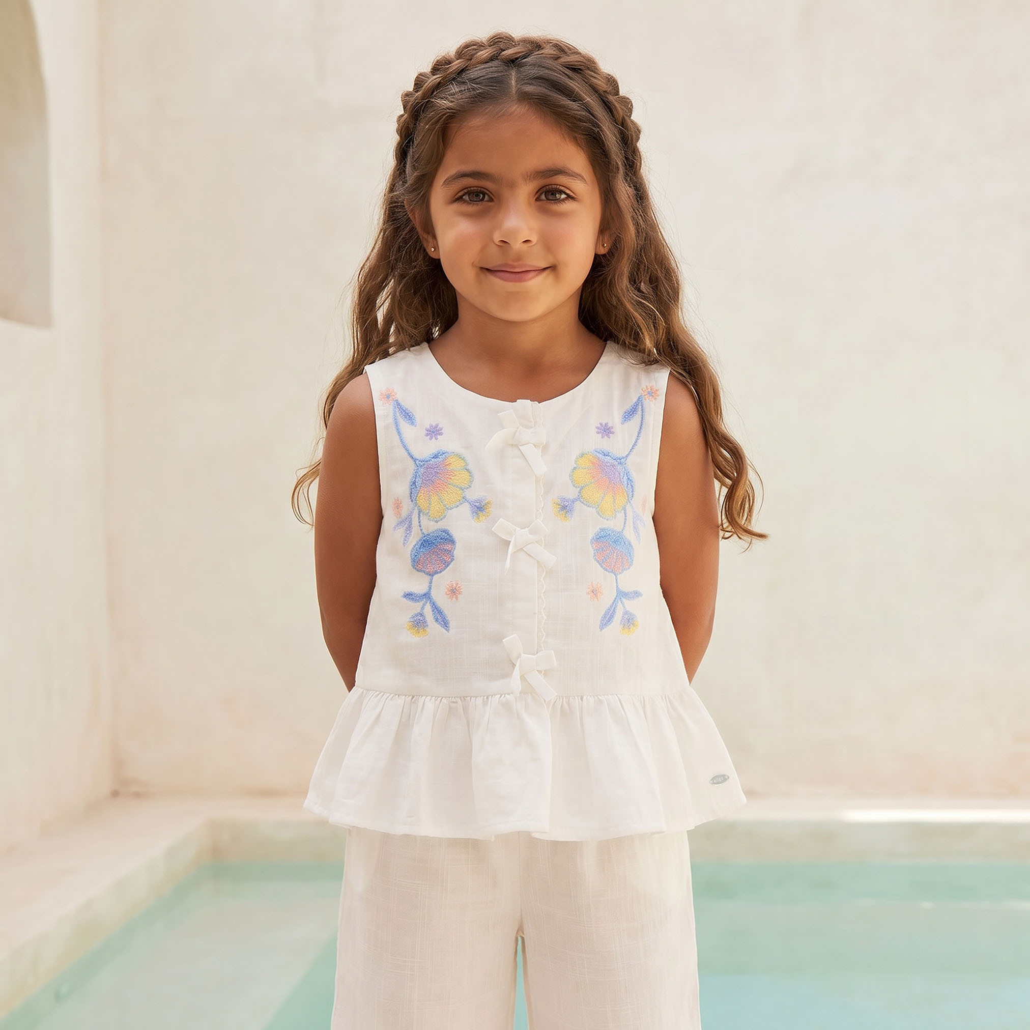 Round Neck Sleeveless Top and Pants Set with Embroidery-girls-clothing-setsandcoords-image-1