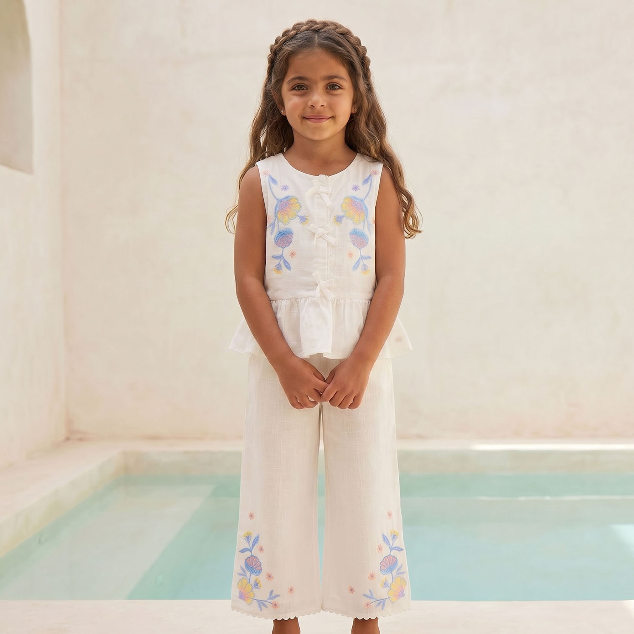 Round Neck Sleeveless Top and Pants Set with Embroidery-girls-clothing-setsandcoords-image-2