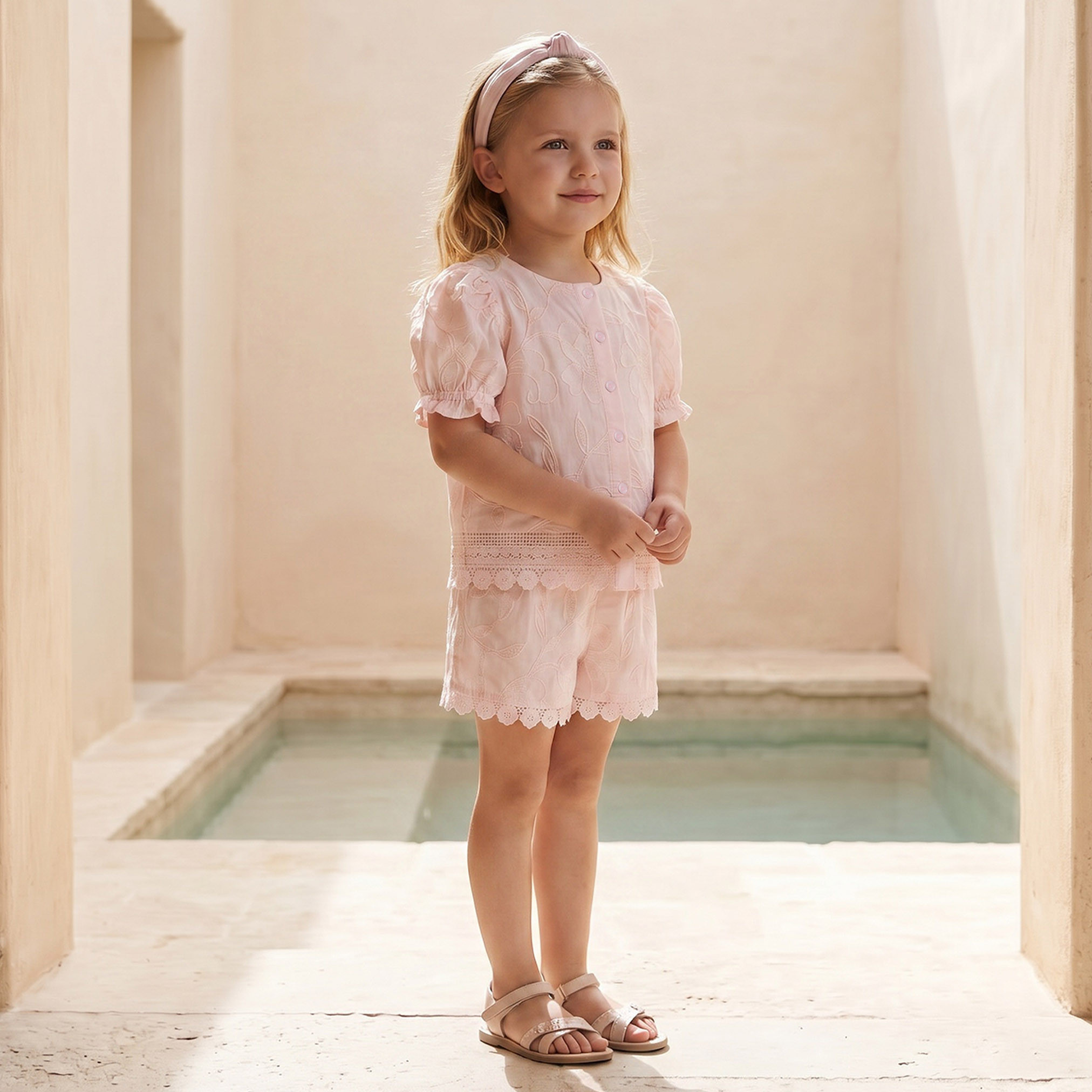Eligo Round Neck Short Sleeves Top and Shorts Set with Embroidery-baby-girls-clothing-setsandcoords-image-1