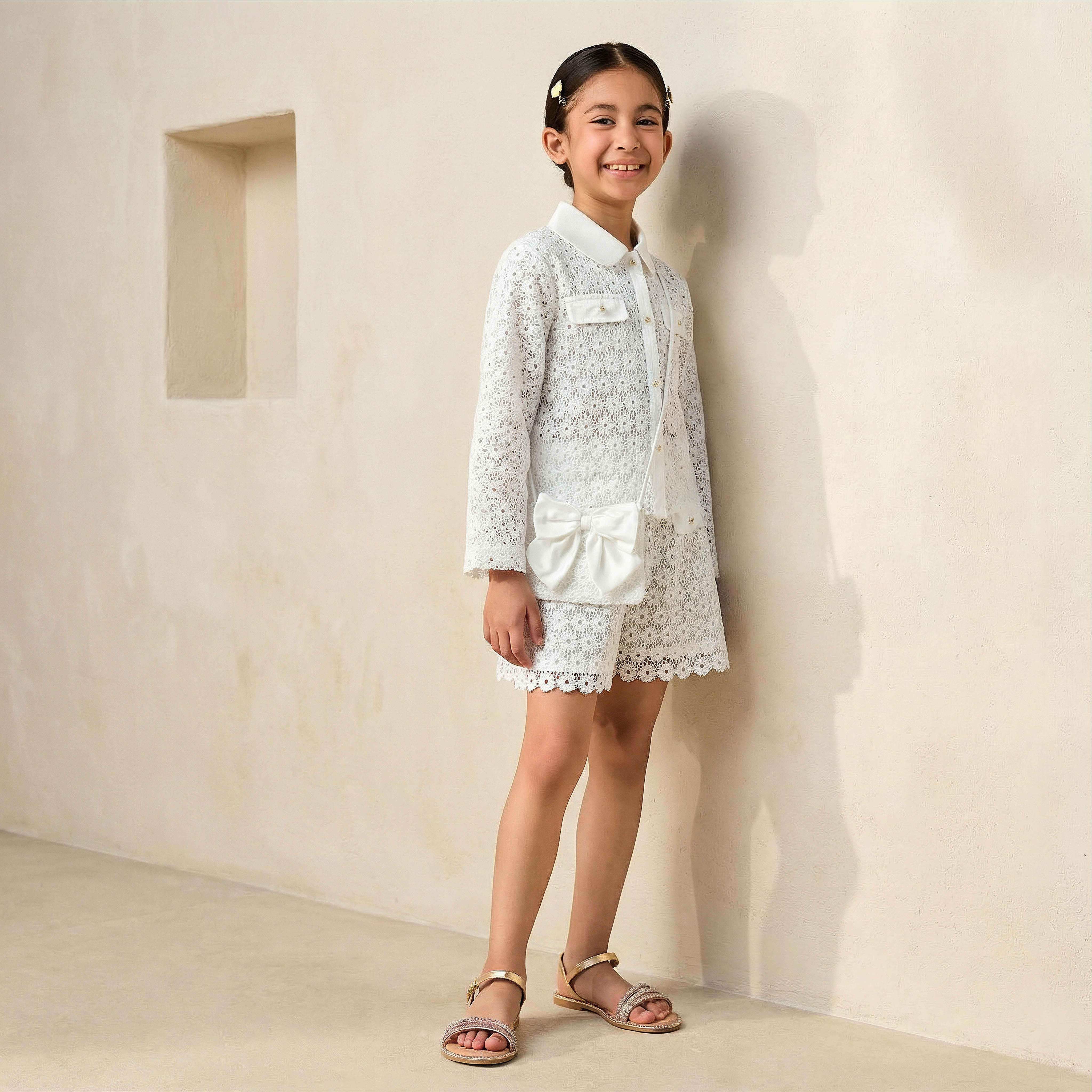 Eligo Collared Shirt and Shorts Set with Broderie Anglaise Detail-baby-girls-clothing-setsandcoords-image-1