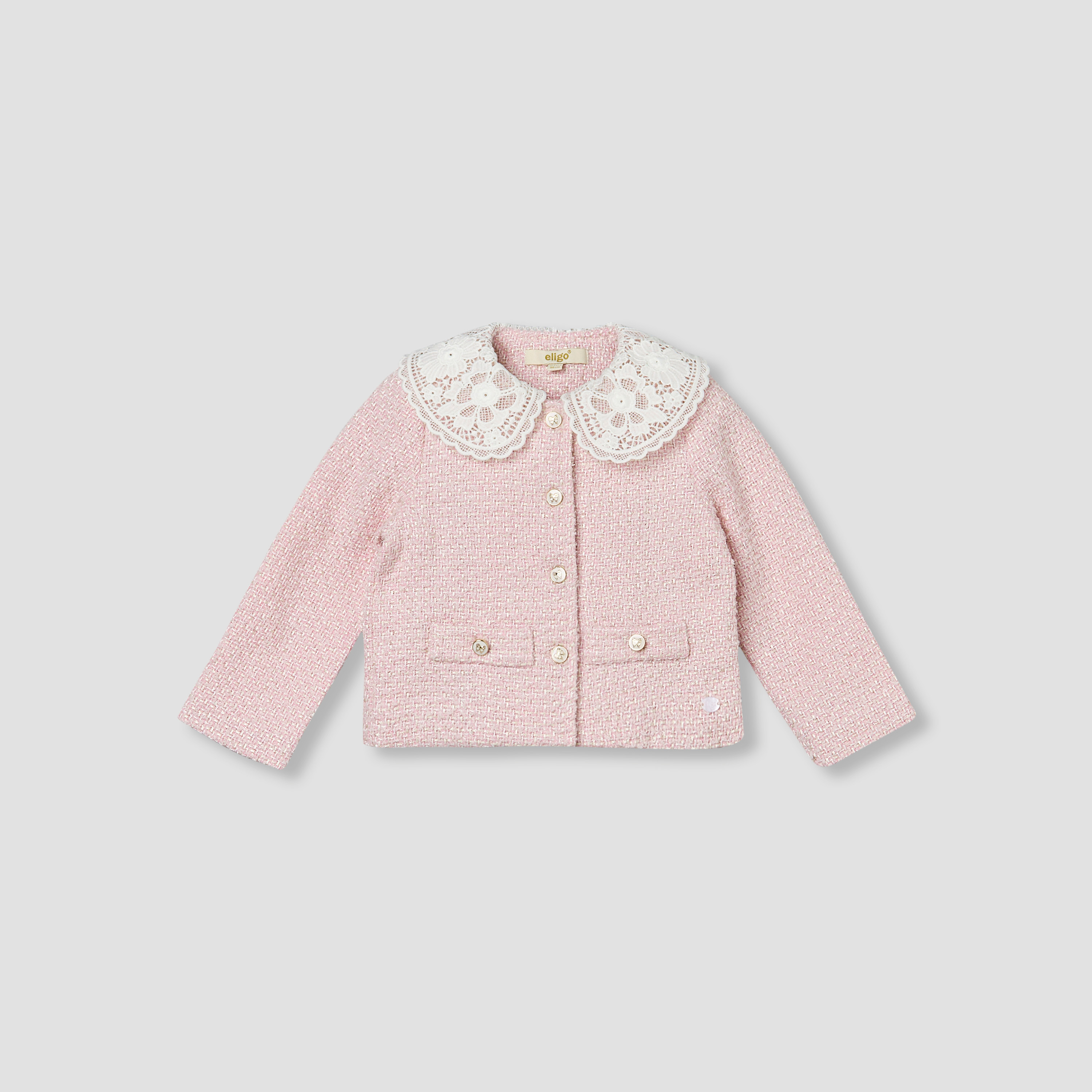 Eligo Peter Pan Collar Long Sleeves Cardigan Jacket and Shorts Set with Textured Design-baby-girls-clothing-setsandcoords-image-3