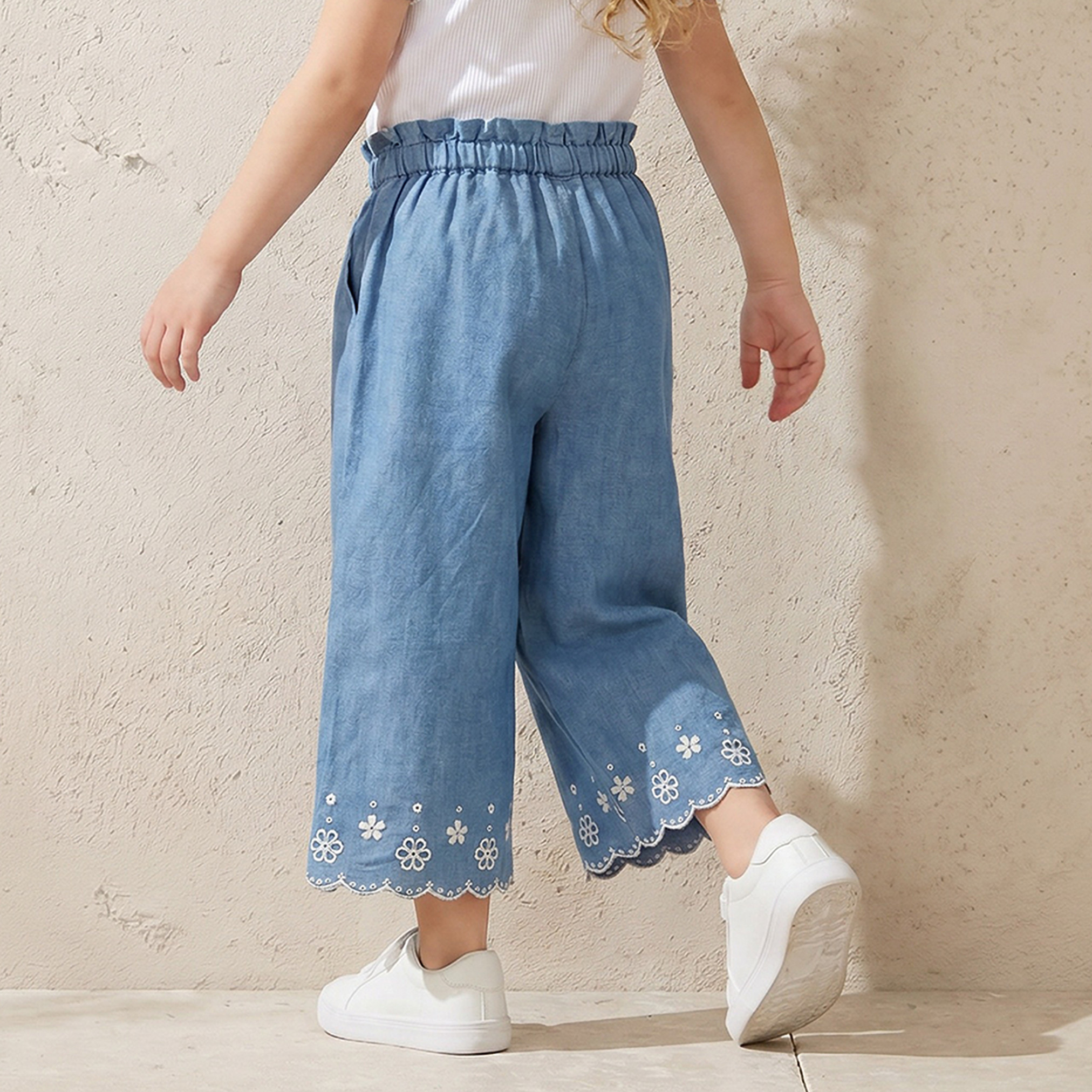 Eligo Wide Leg Pants with Embroidery- Elasticated Waist-baby-girls-clothing-bottoms-trousers-image-3