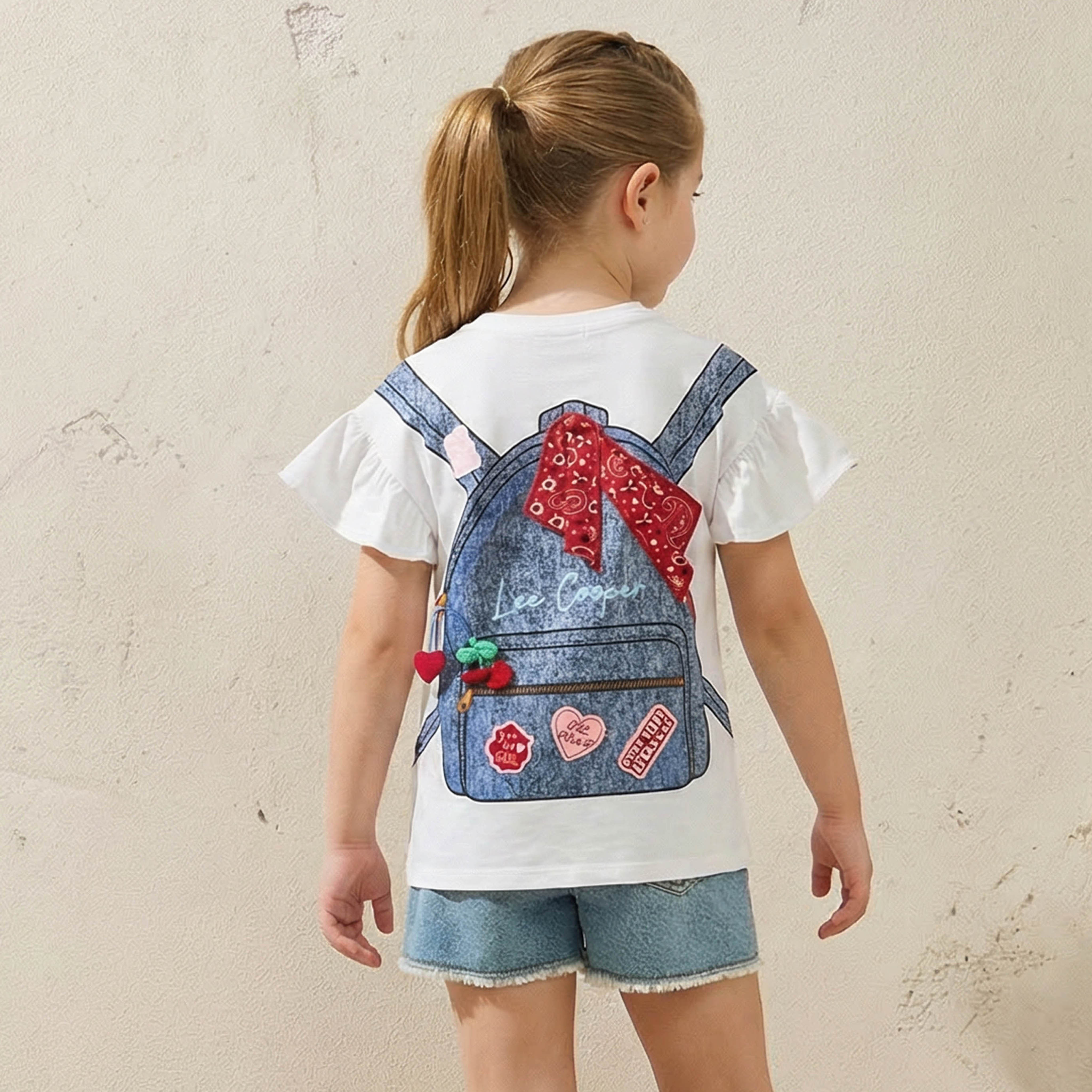 Lee Cooper Crew Neck Short Sleeve T-shirt with Backpack Print-girls-clothing-tshirts-image-1