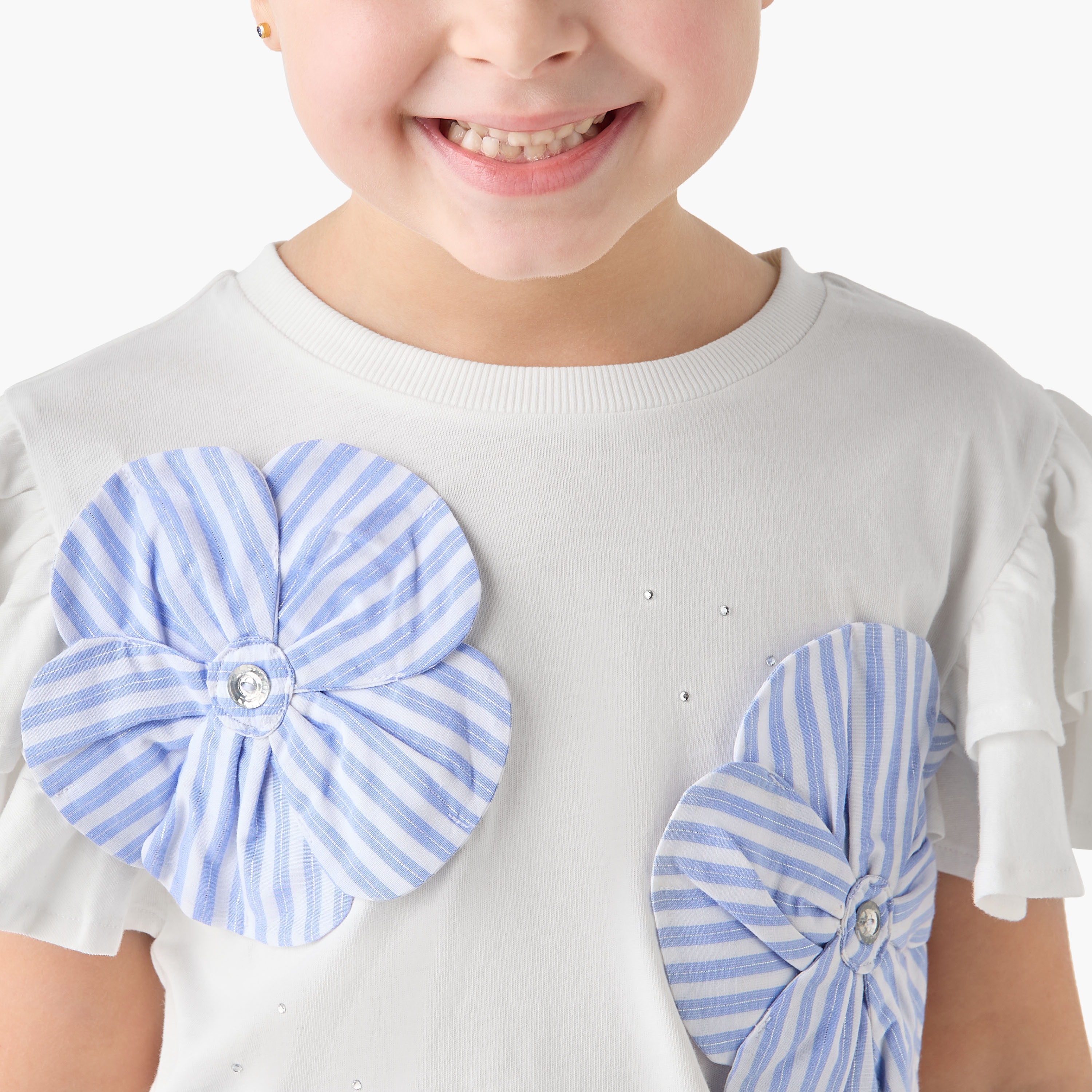 Lee Cooper Crew Neck Short Ruffle Sleeves T-shirt with Floral Applique-girls-clothing-tshirts-image-4