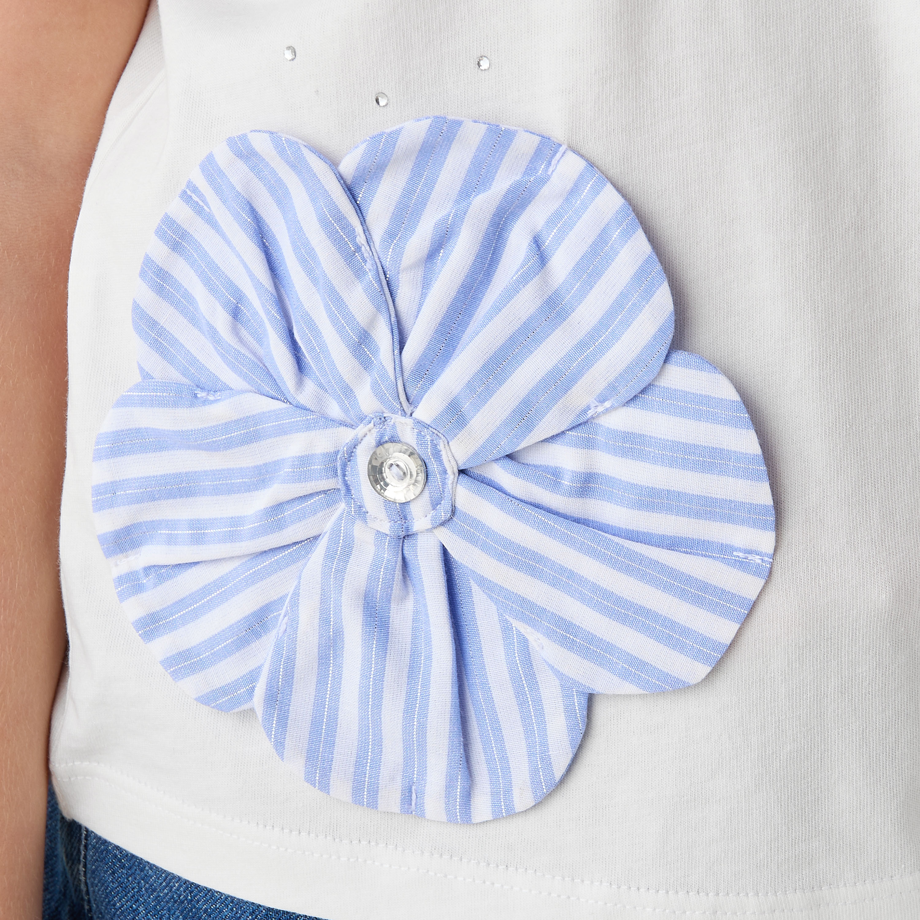 Lee Cooper Crew Neck Short Ruffle Sleeves T-shirt with Floral Applique-girls-clothing-tshirts-image-5