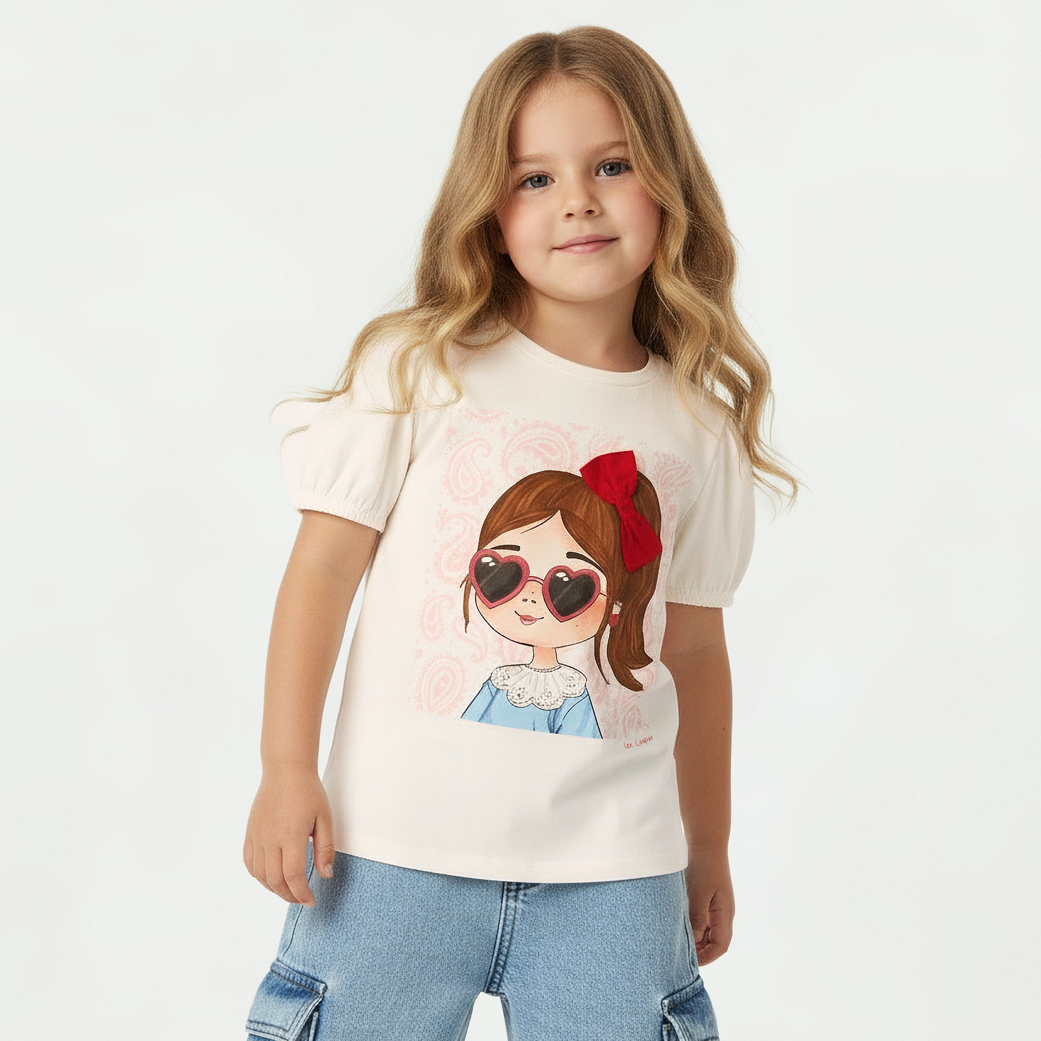 Lee Cooper Round Neck Short Sleeves T-shirt with Embellished Graphic Print-girls-clothing-tshirts-image-1
