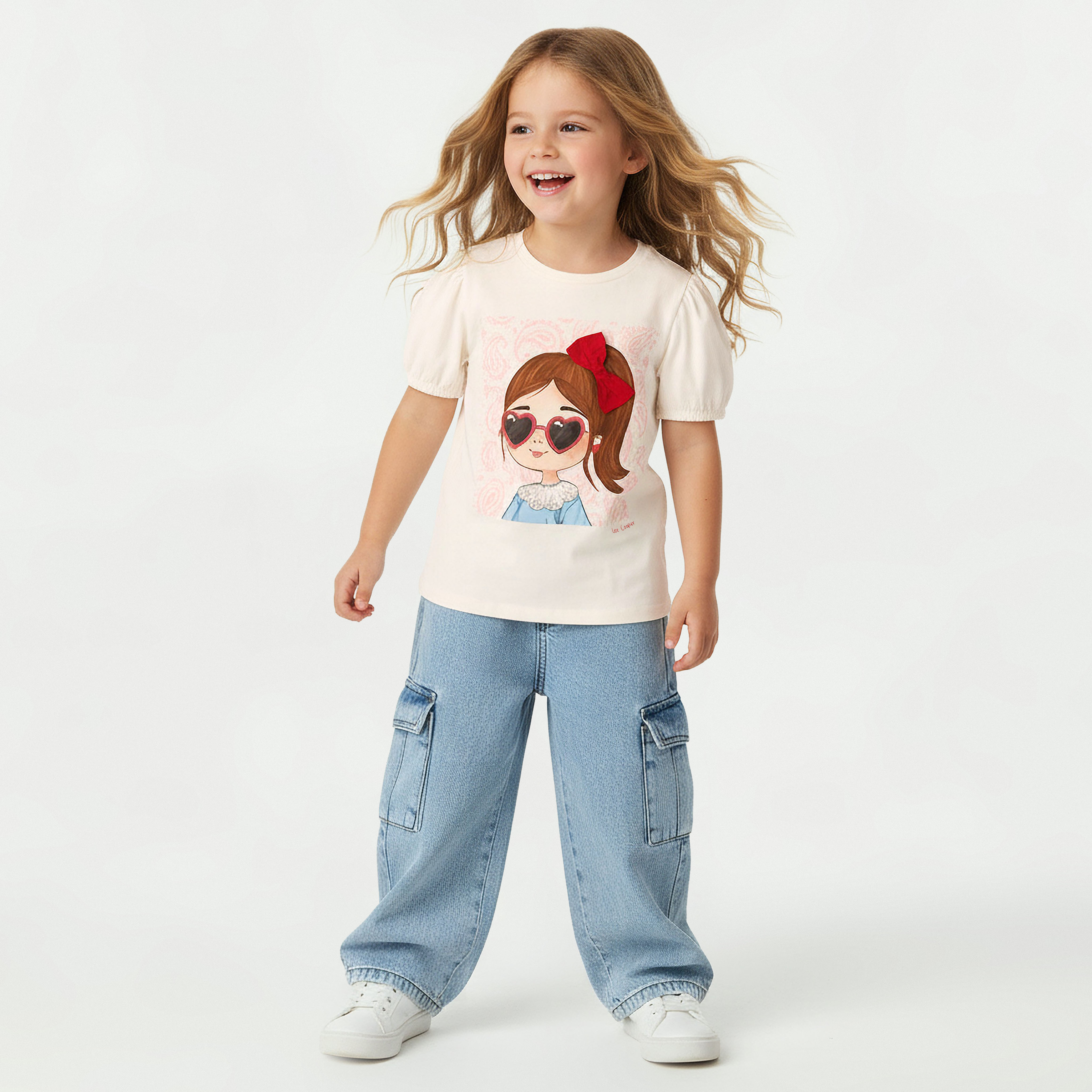 Lee Cooper Round Neck Short Sleeves T-shirt with Embellished Graphic Print-girls-clothing-tshirts-image-2