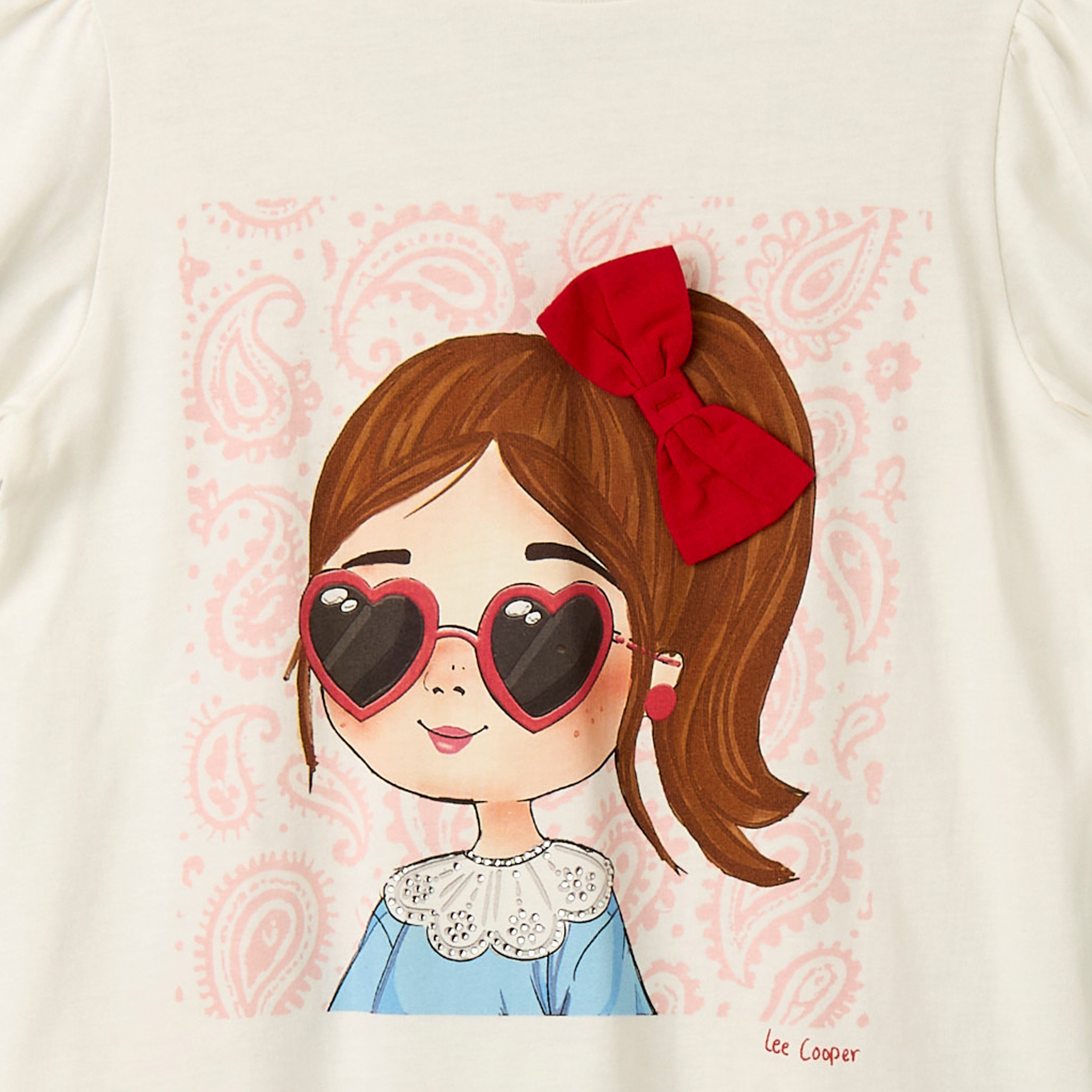 Lee Cooper Round Neck Short Sleeves T-shirt with Embellished Graphic Print-girls-clothing-tshirts-image-4