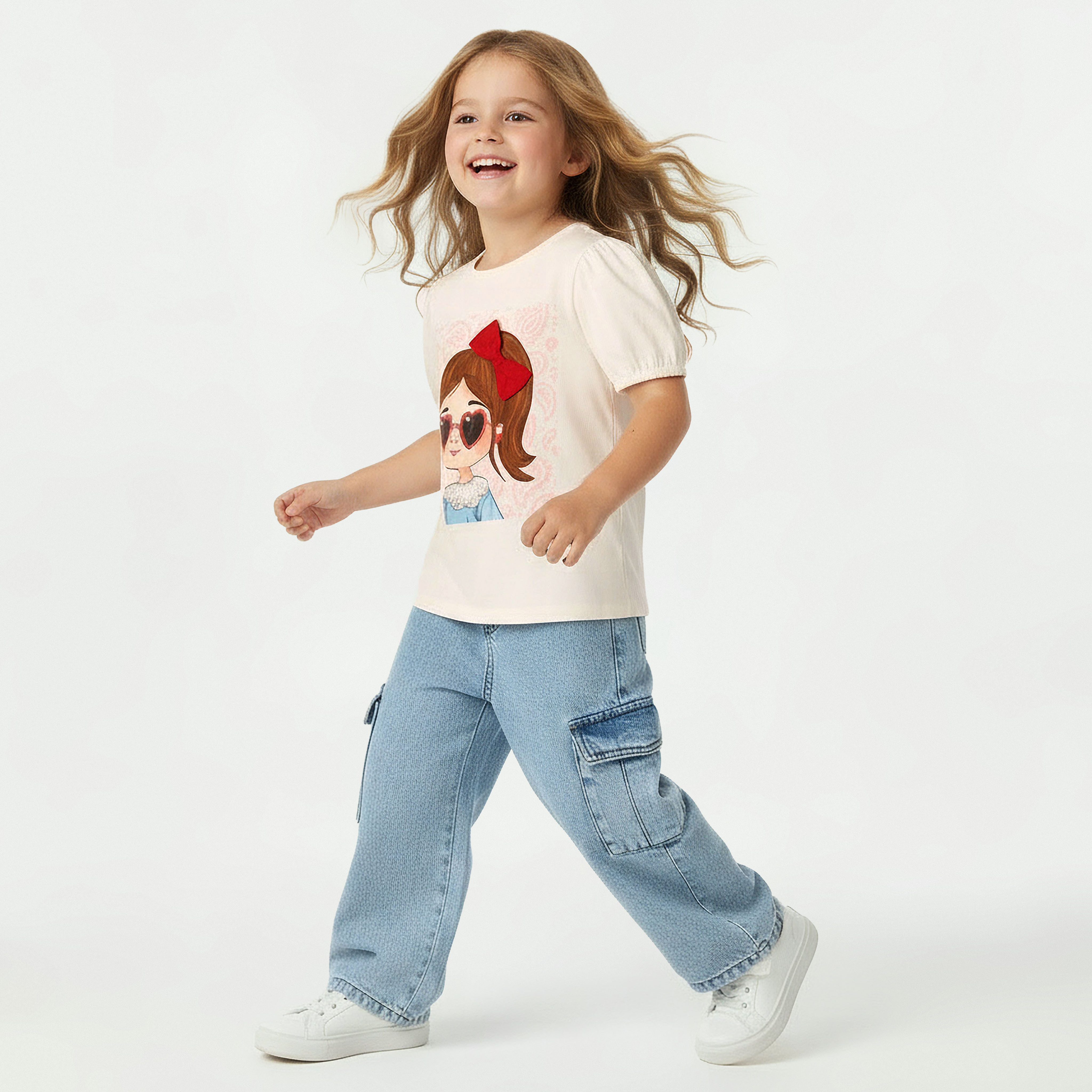 Lee Cooper Round Neck Short Sleeves T-shirt with Embellished Graphic Print-girls-clothing-tshirts-image-5