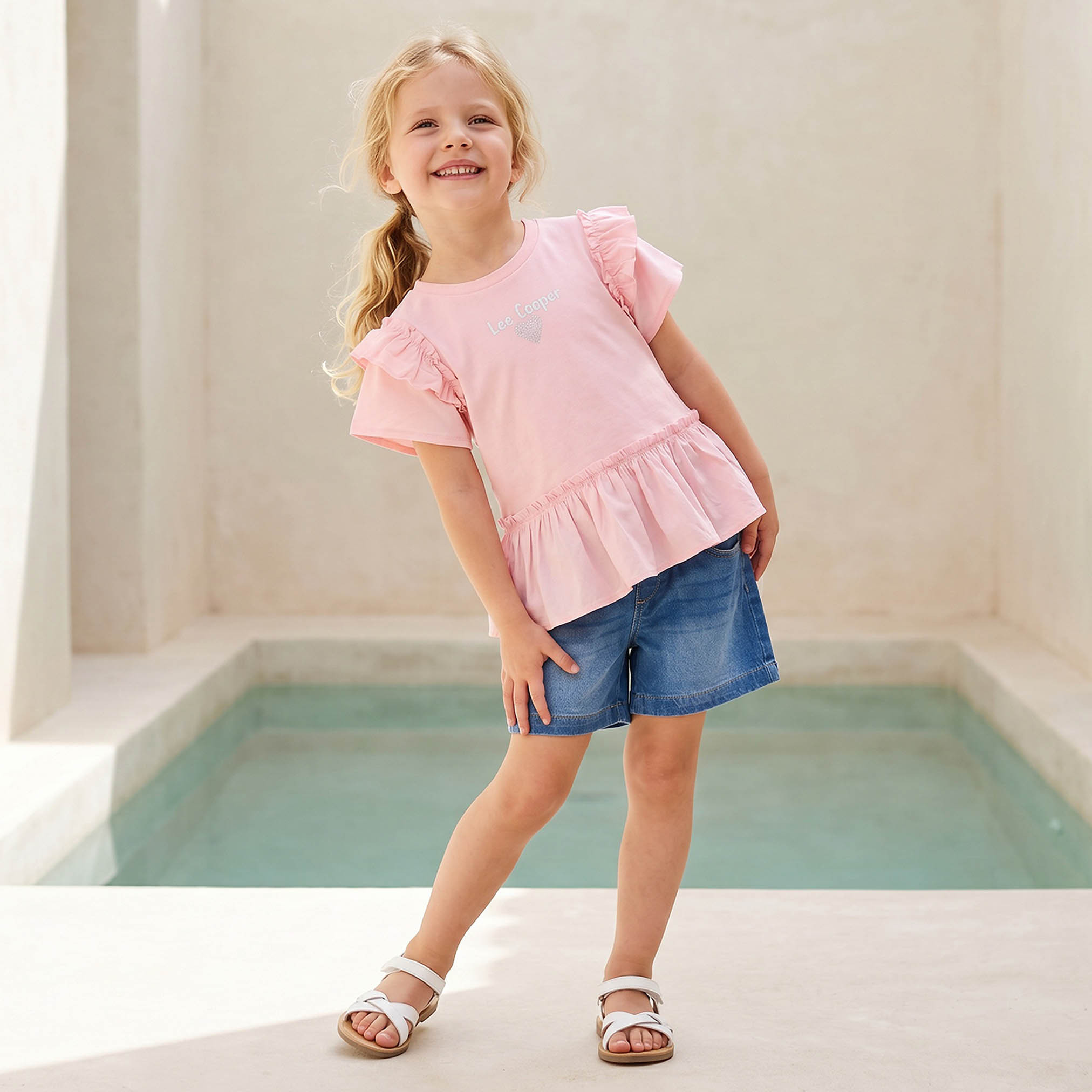 Lee Cooper Crew Neck Short Sleeves Peplum Top with Heart Embellishment-girls-clothing-tshirts-image-2