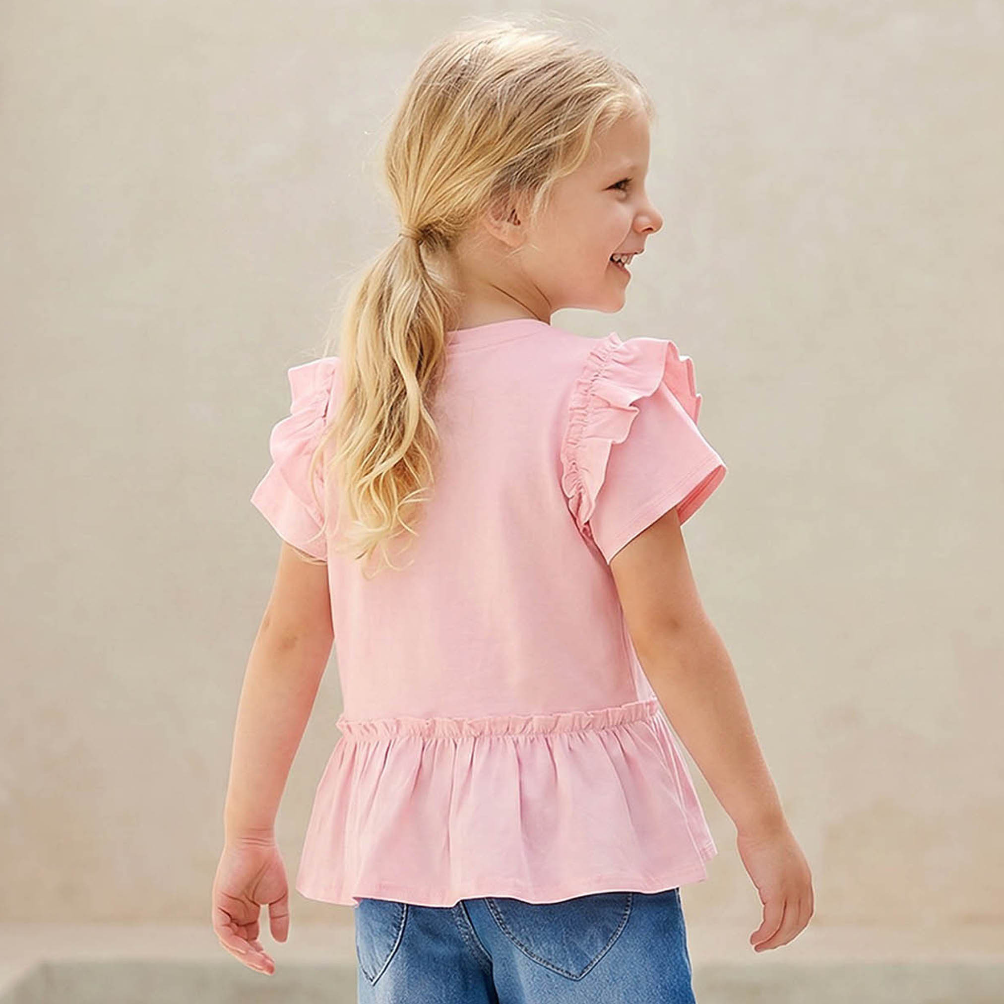 Lee Cooper Crew Neck Short Sleeves Peplum Top with Heart Embellishment-girls-clothing-tshirts-image-3