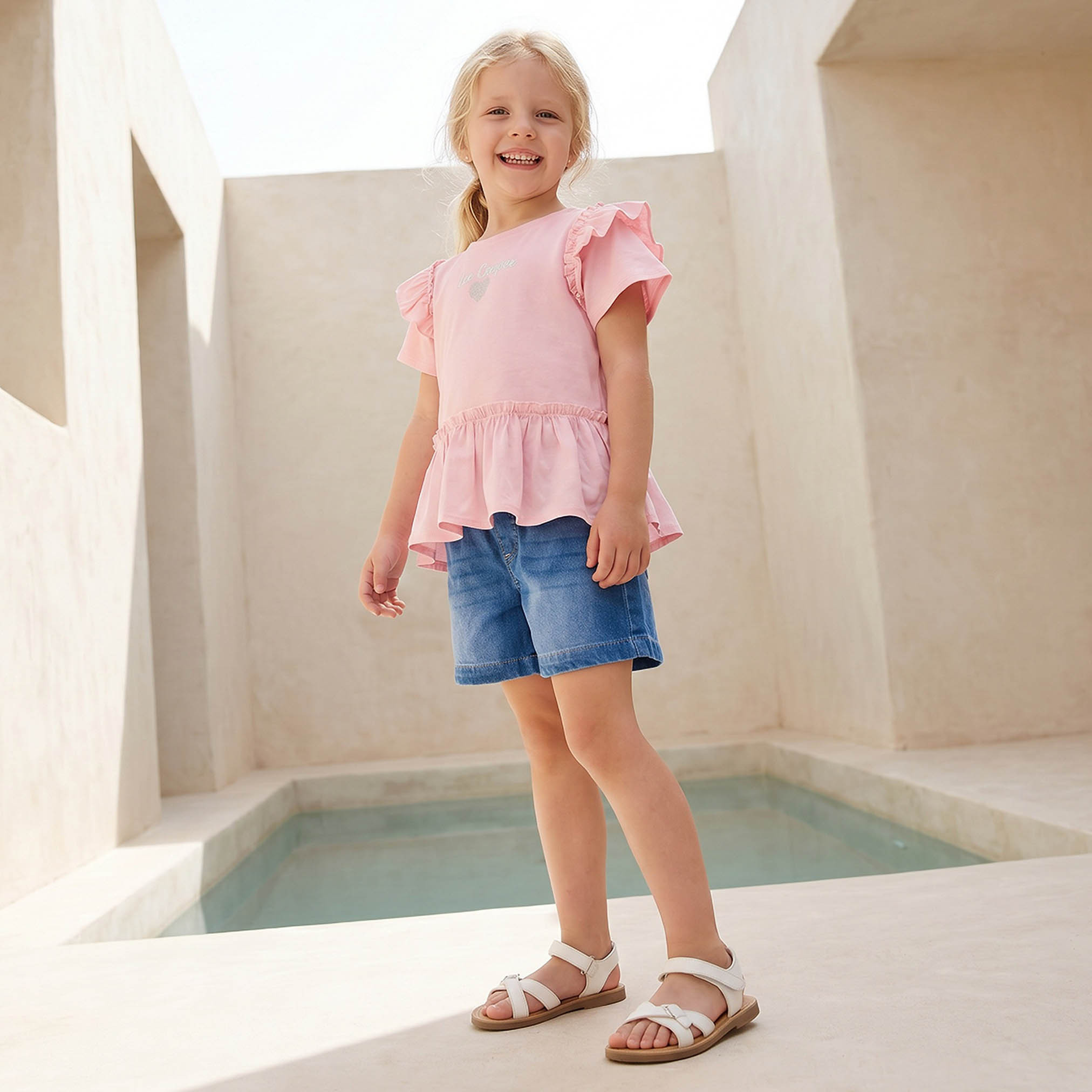 Lee Cooper Crew Neck Short Sleeves Peplum Top with Heart Embellishment-girls-clothing-tshirts-image-5