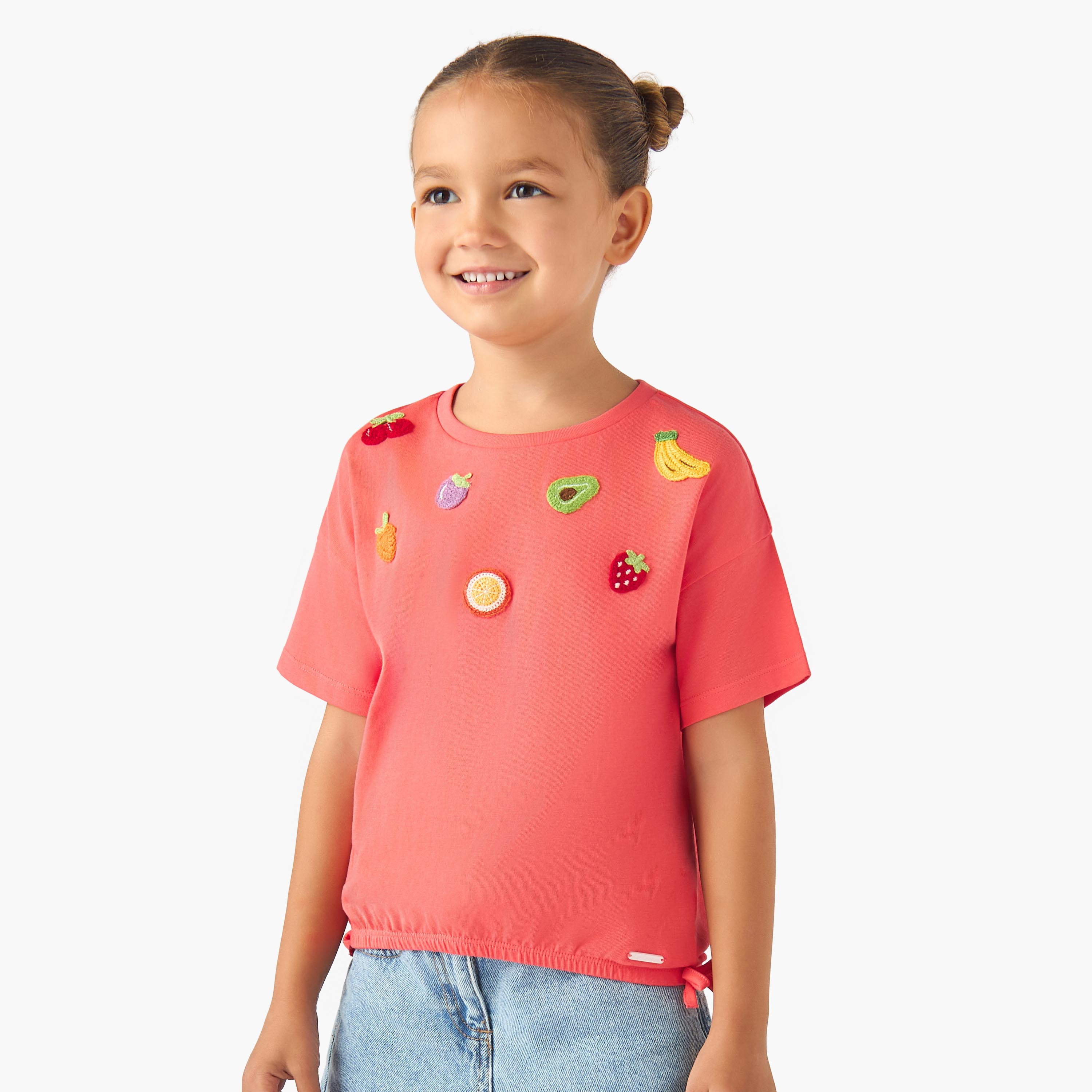 Lee Cooper Crew Neck Short Sleeve T-shirt with Fruit Applique-girls-clothing-tshirts-image-1