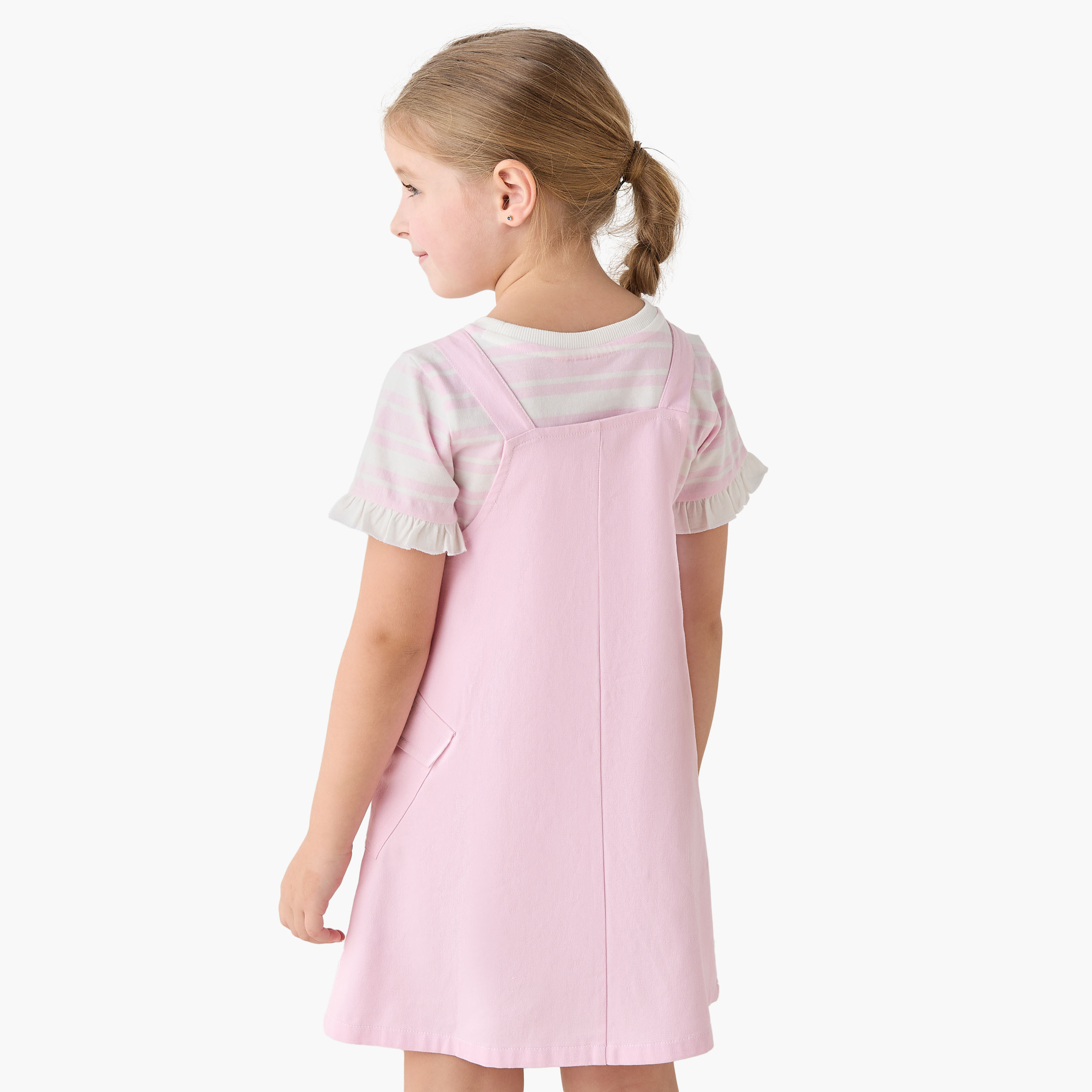 Lee Cooper Round Neck Short Sleeves T-shirt and Pinafore Set with Embellished Design-girls-clothing-dressesandjumpsuits-image-3