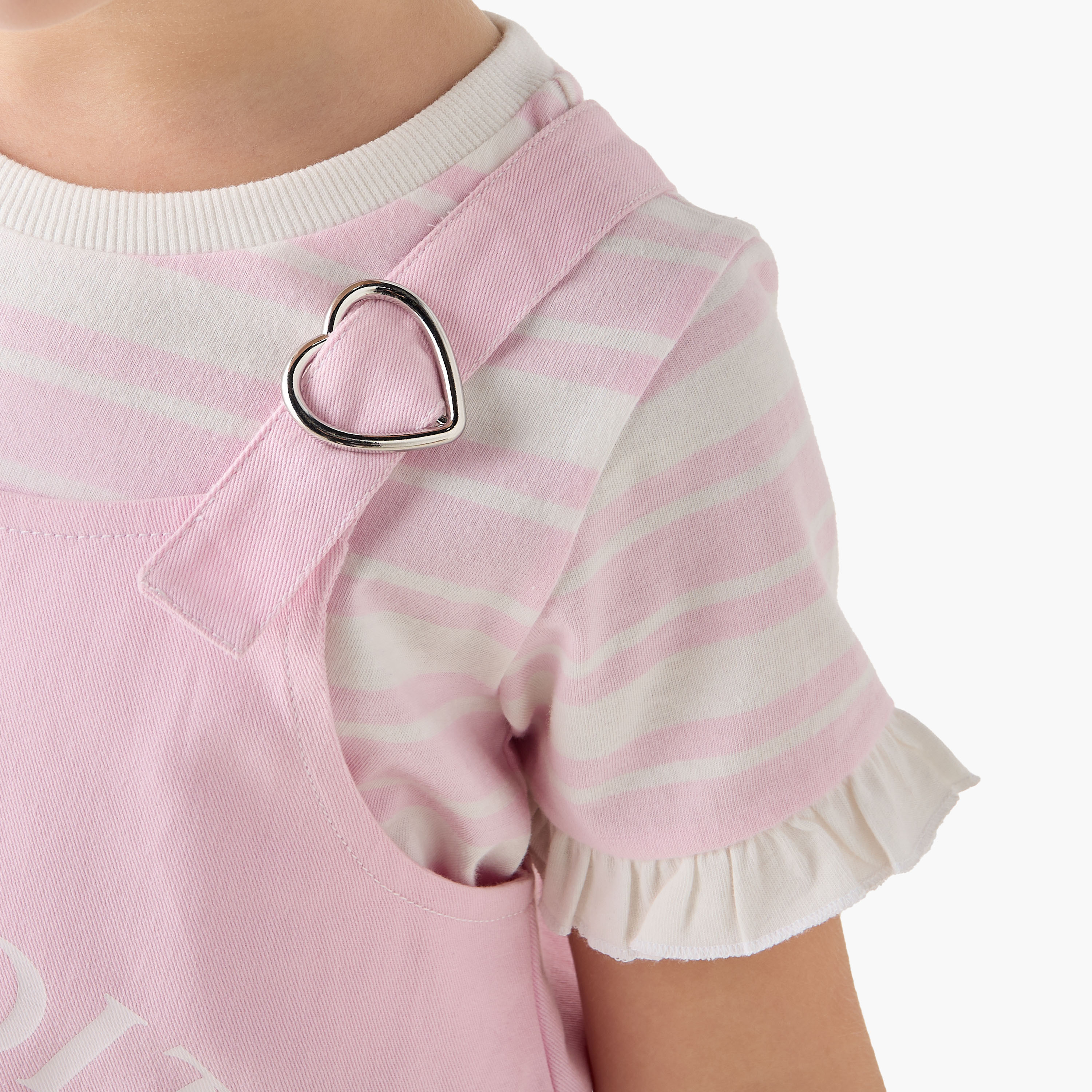 Lee Cooper Round Neck Short Sleeves T-shirt and Pinafore Set with Embellished Design-girls-clothing-dressesandjumpsuits-image-4