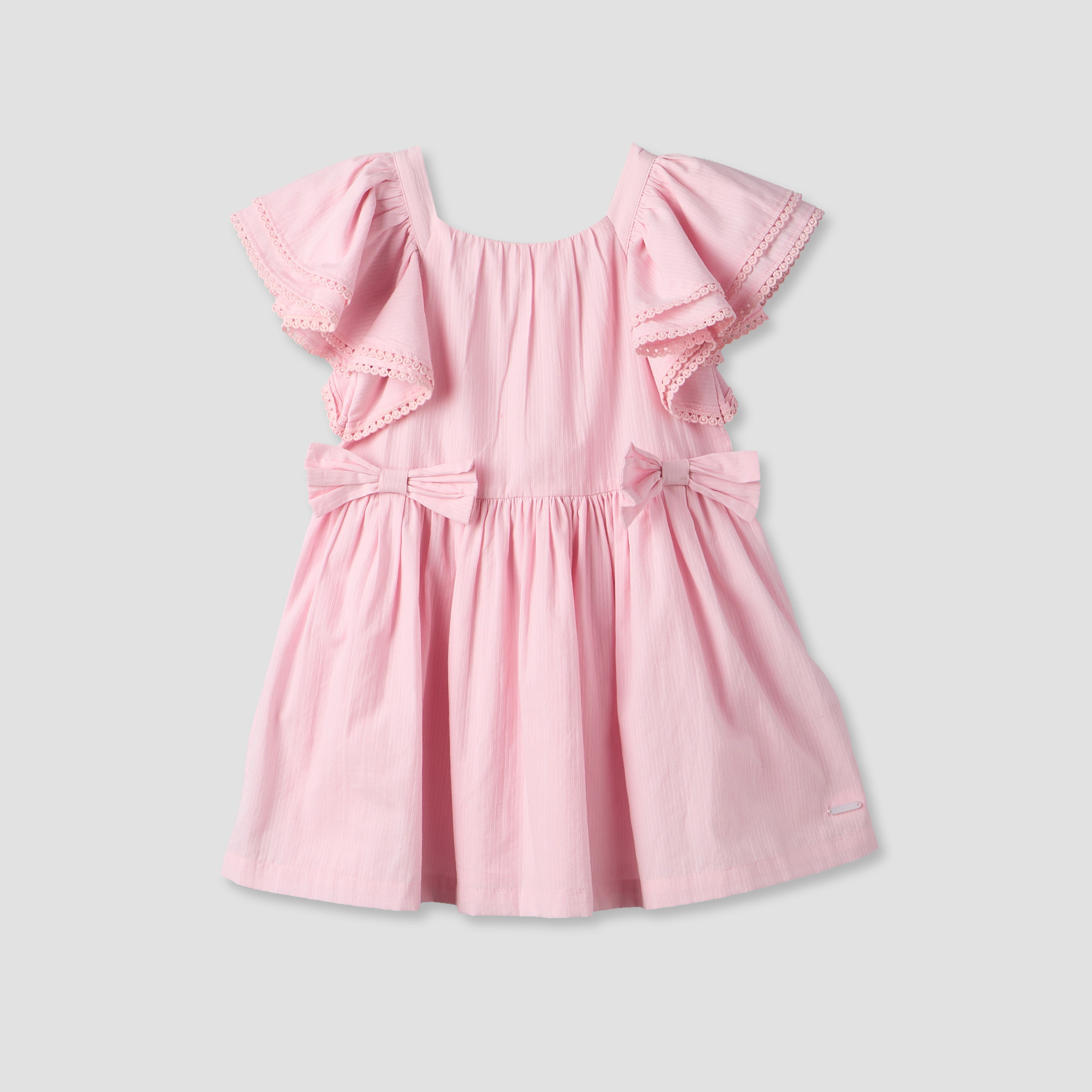 فستان بياقة مربعة وأكمام قصيرة وزخارف فيونكة من لي كوبر-girls-clothing-dressesandjumpsuits-image-2
