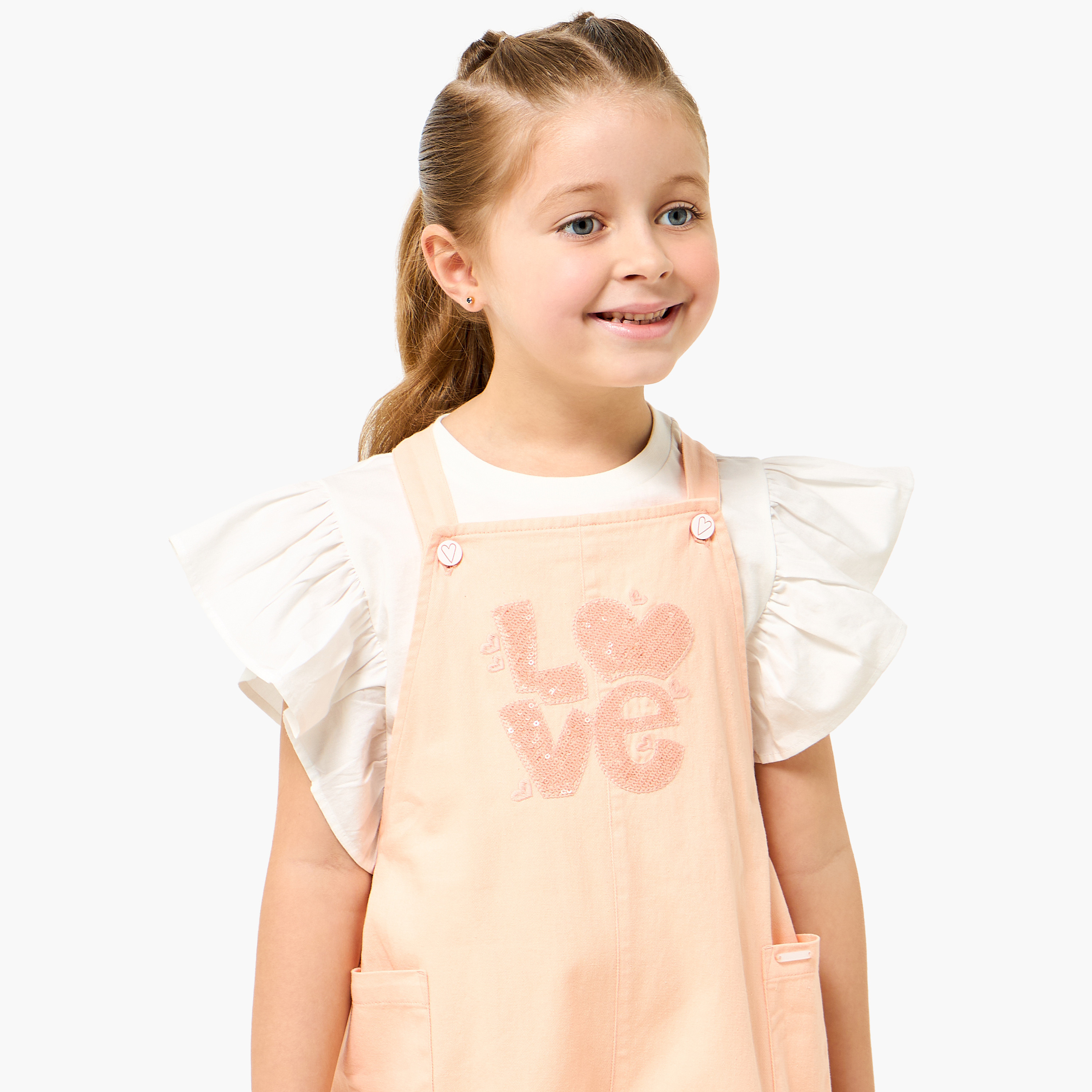 Lee Cooper Round Neck Short Sleeves T-shirt and Dungaree Set with Embellished Detail-girls-clothing-dressesandjumpsuits-image-4